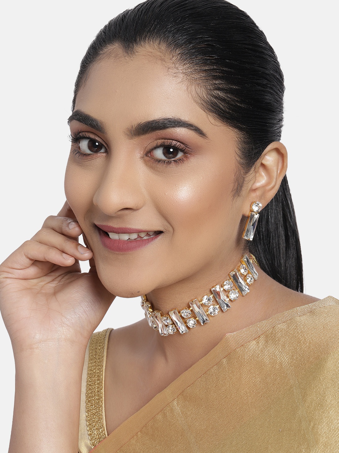 

Zaveri Pearls Gold-Plated Studded Jewellery Set