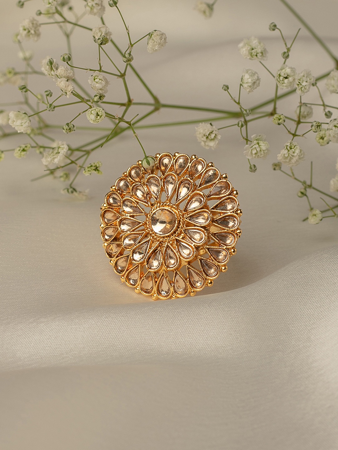 

Zaveri Pearls Gold-Plated Stone Studded Traditional Adjustable Finger Ring