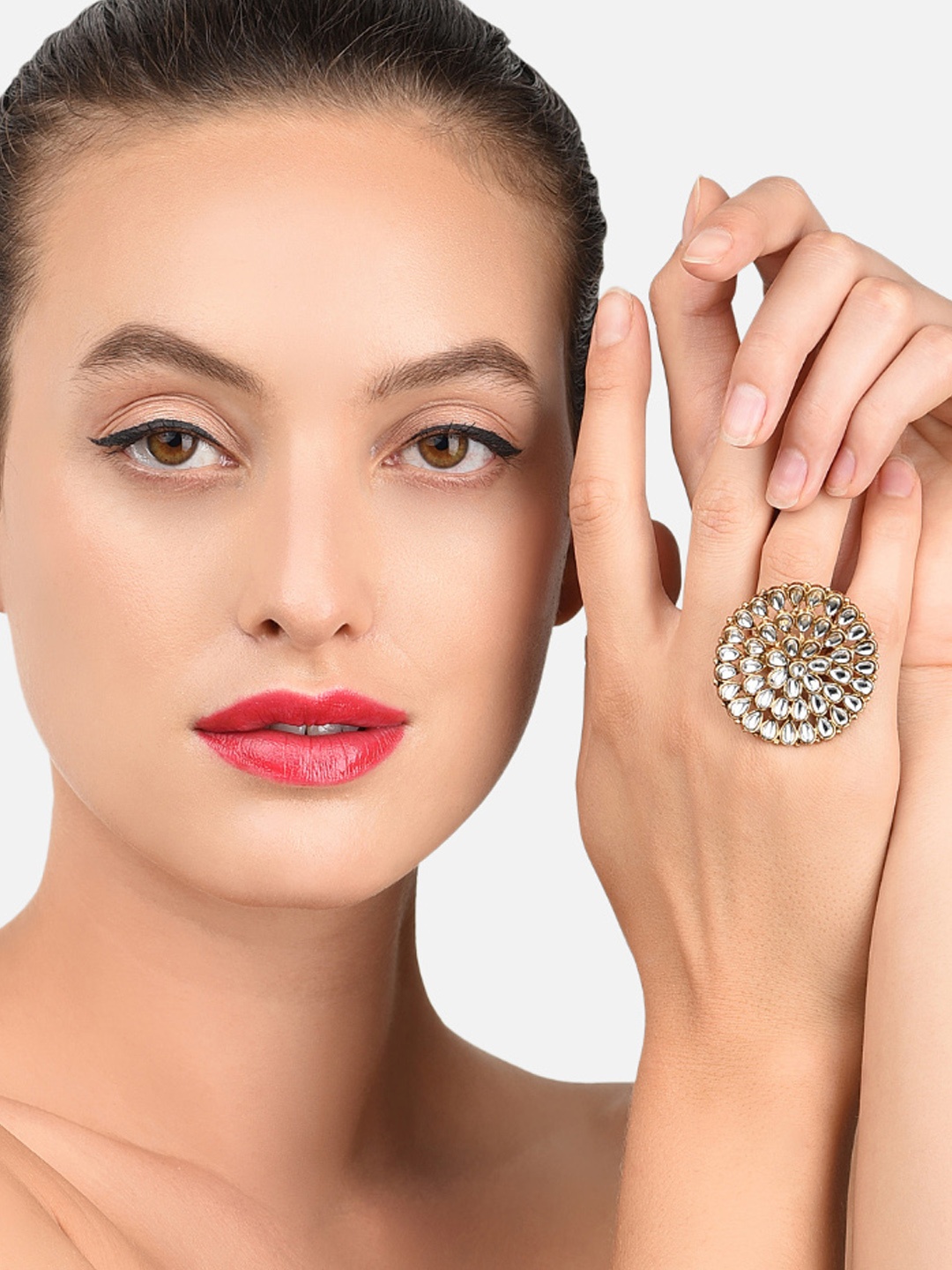 

Zaveri Pearls Gold-Plated Studded Wedding Collection Adjustable Finger Ring