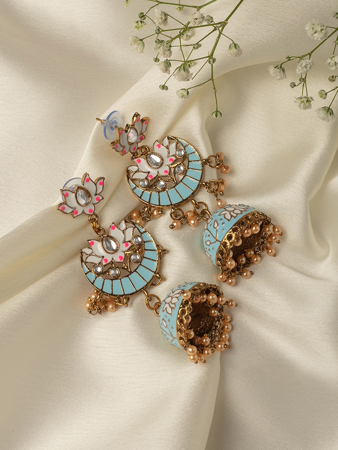 

Zaveri Pearls Gold-Plated Blue Dome Shaped Jhumkas