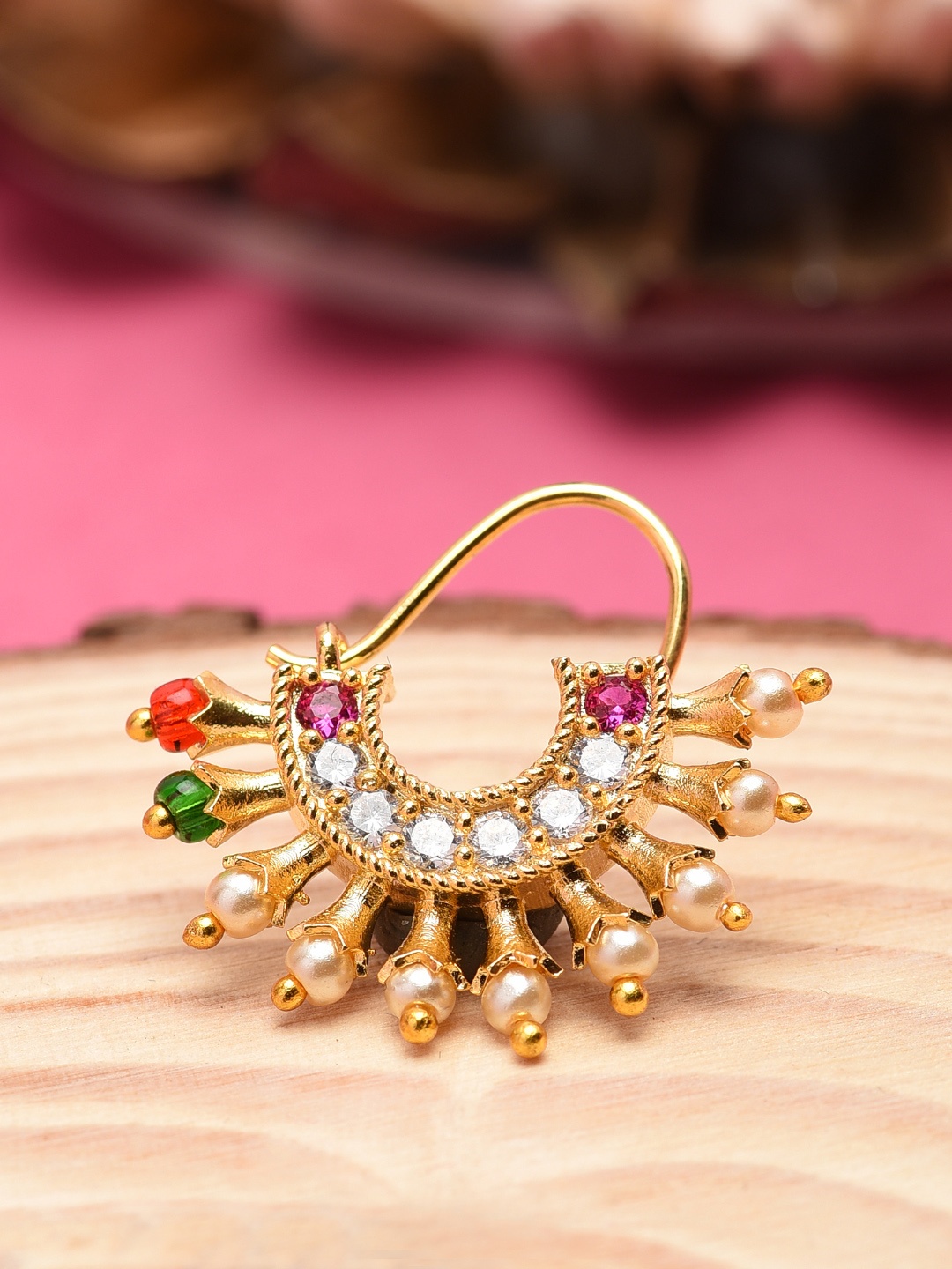 

Zaveri Pearls Gold-Plated Cubic Zirconia Studded Nosepin
