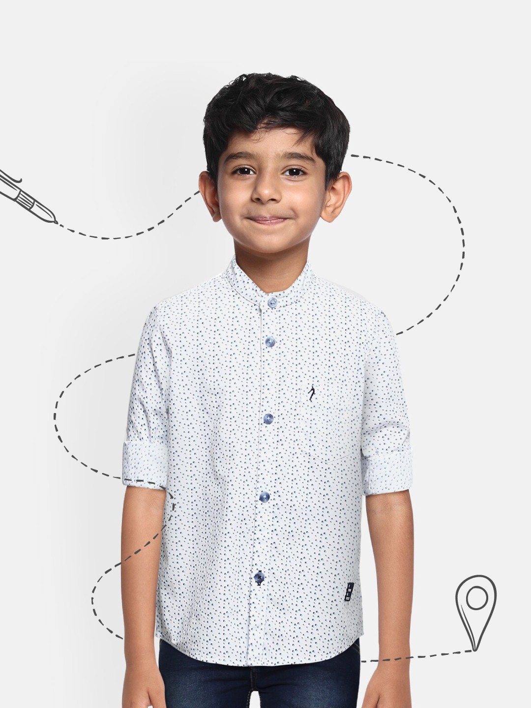 

Indian Terrain Boys White & Blue Regular Fit Printed Pure Cotton Casual Shirt