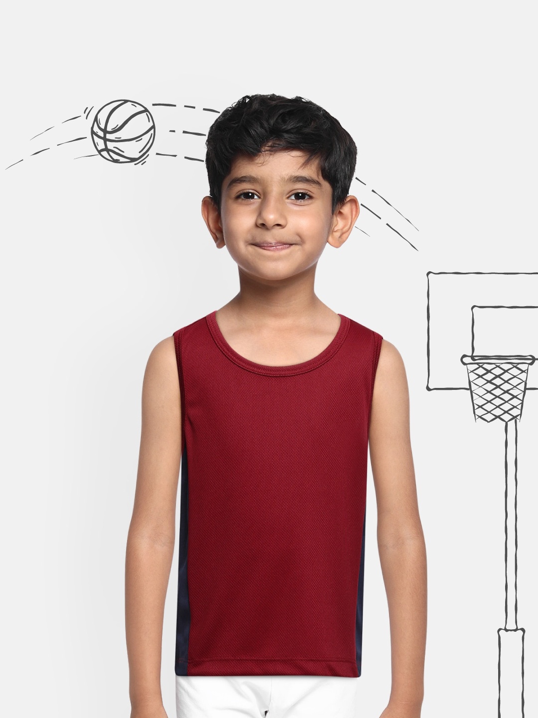 

Indian Terrain Boys Maroon & Navy Blue Colourblocked Round Neck T-shirt