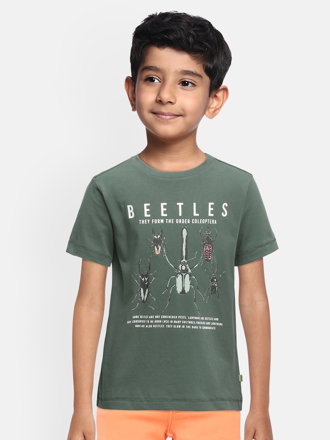 

Indian Terrain Boys Green Printed Round Neck Pure Cotton T-shirt