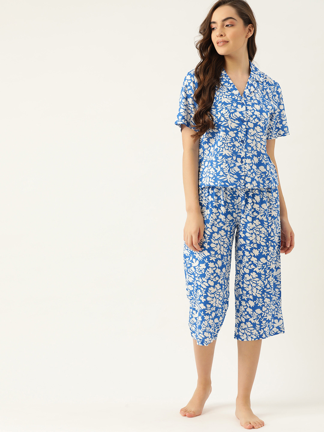 

ETC Women Blue & White Printed Night suit