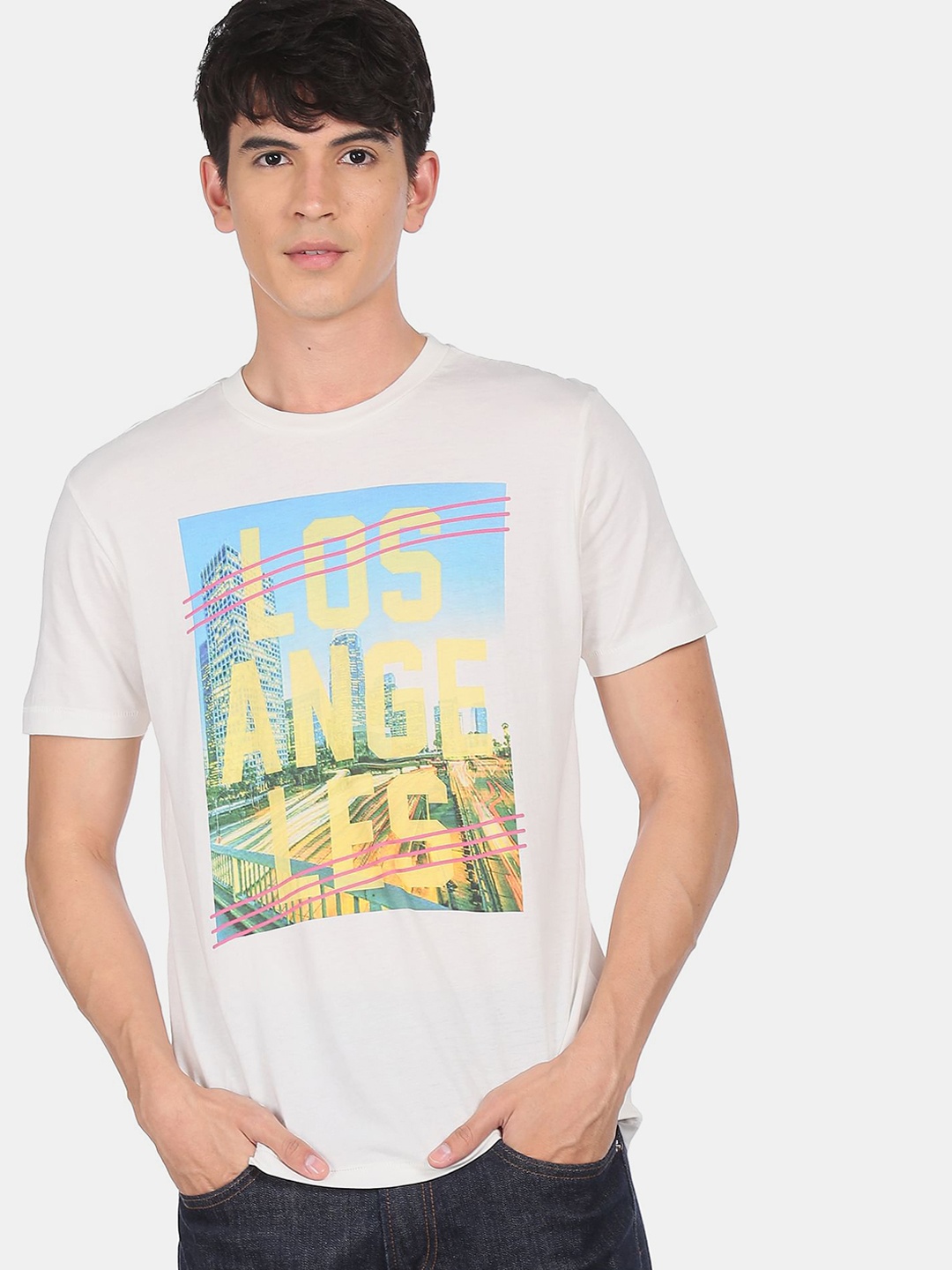 

Aeropostale Men White Printed Cotton Round Neck Pure Cotton T-shirt