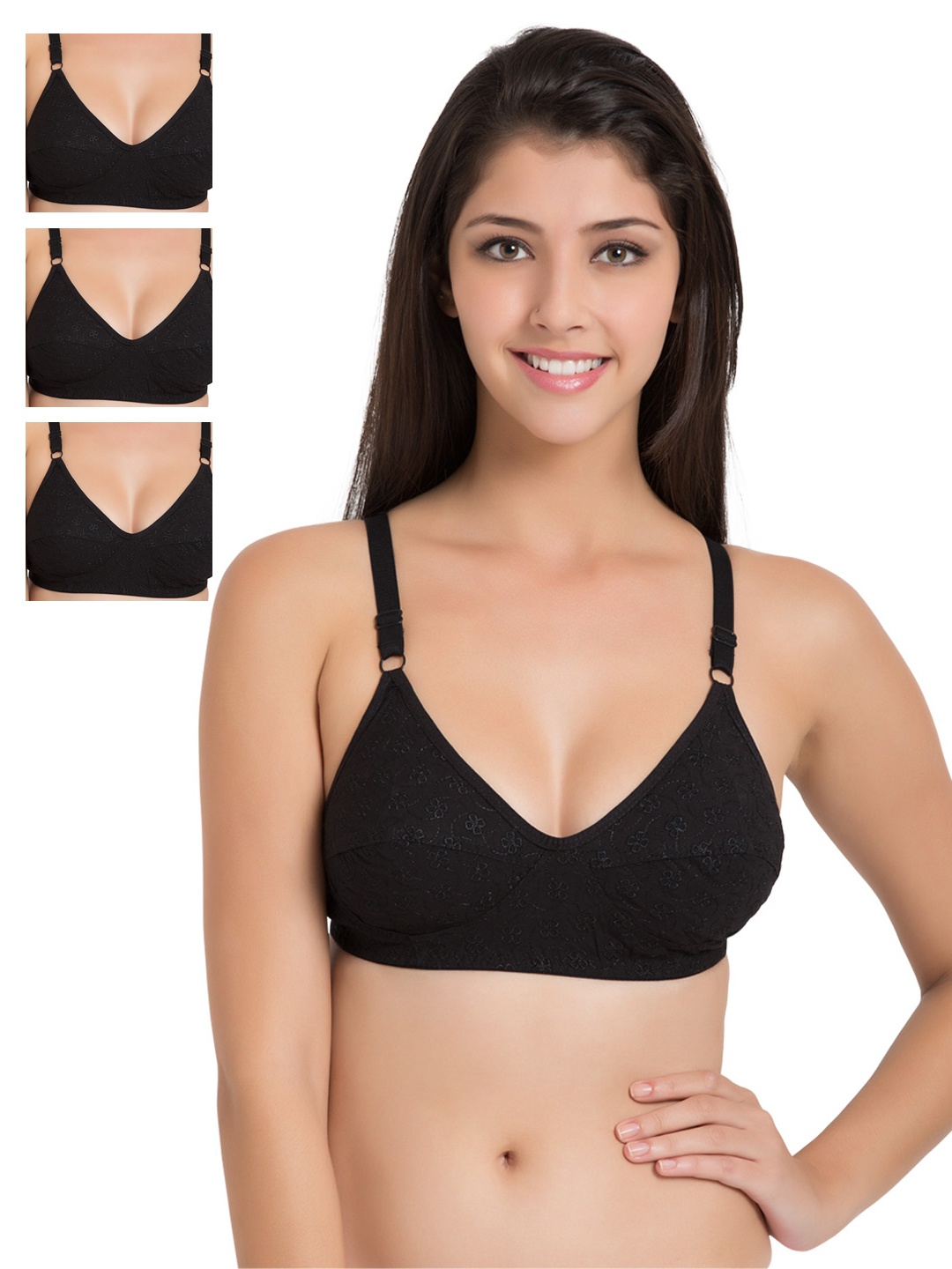 

Souminie Pack of 4 Embroidered Full-Coverage Bras SLY37, Black