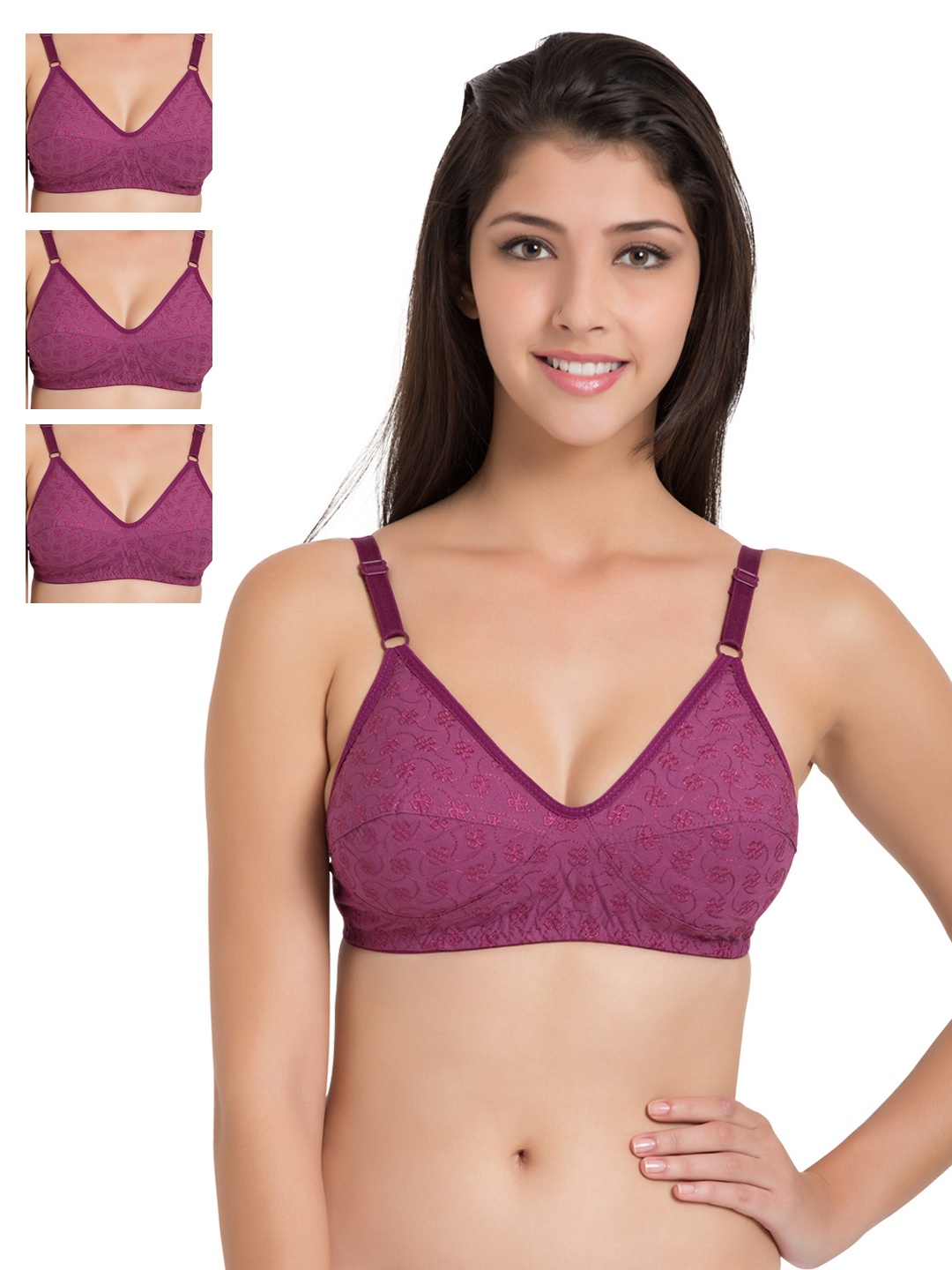 

Souminie Pack of 4 Embroidered Full-Coverage Bras SLY37, Purple
