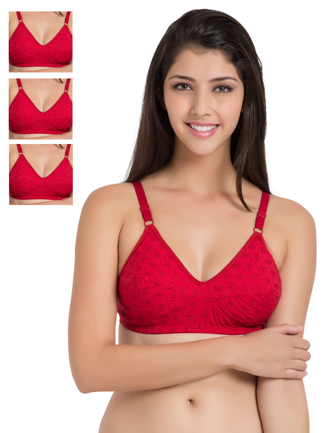 

Souminie Pack of 4 Embroidered Full-Coverage Bras SLY37, Red