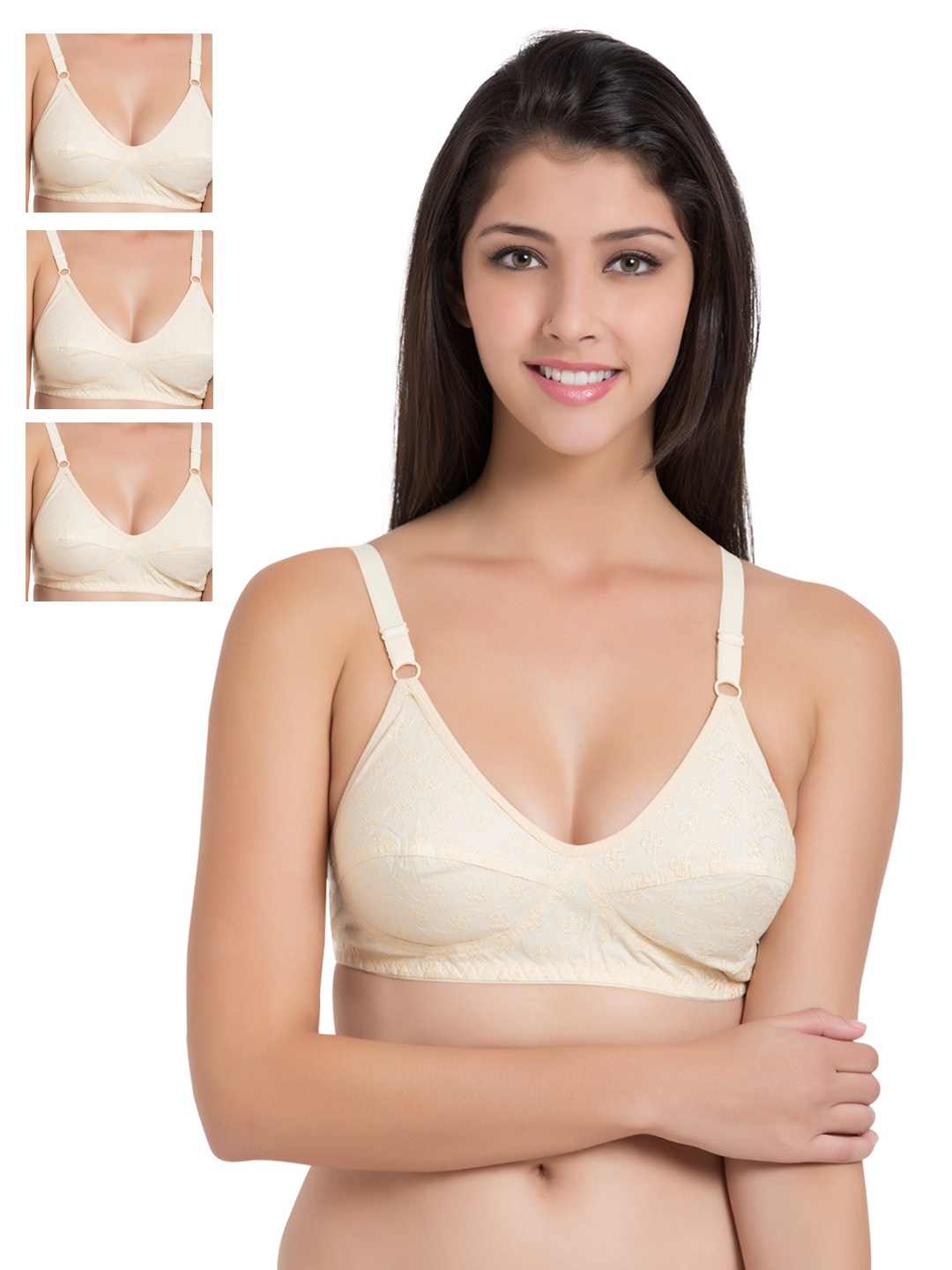 

Souminie Pack of 4 Embroidered Full-Coverage Bras SLY37, Cream