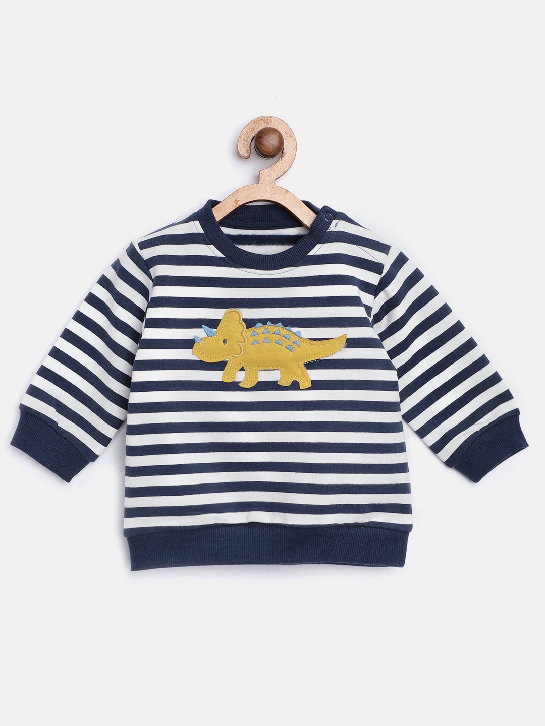 

Marks & Spencer Kids Navy Blue & White Striped Dinasour Appliqued Sustainable Sweatshirt