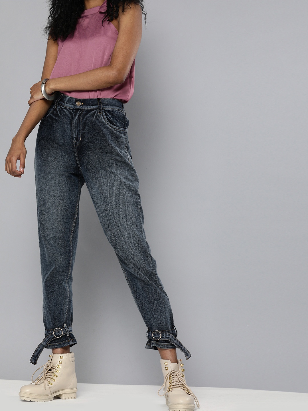

SASSAFRAS Women Navy Blue Regular Fit High-Rise Clean Look Cropped Jeans