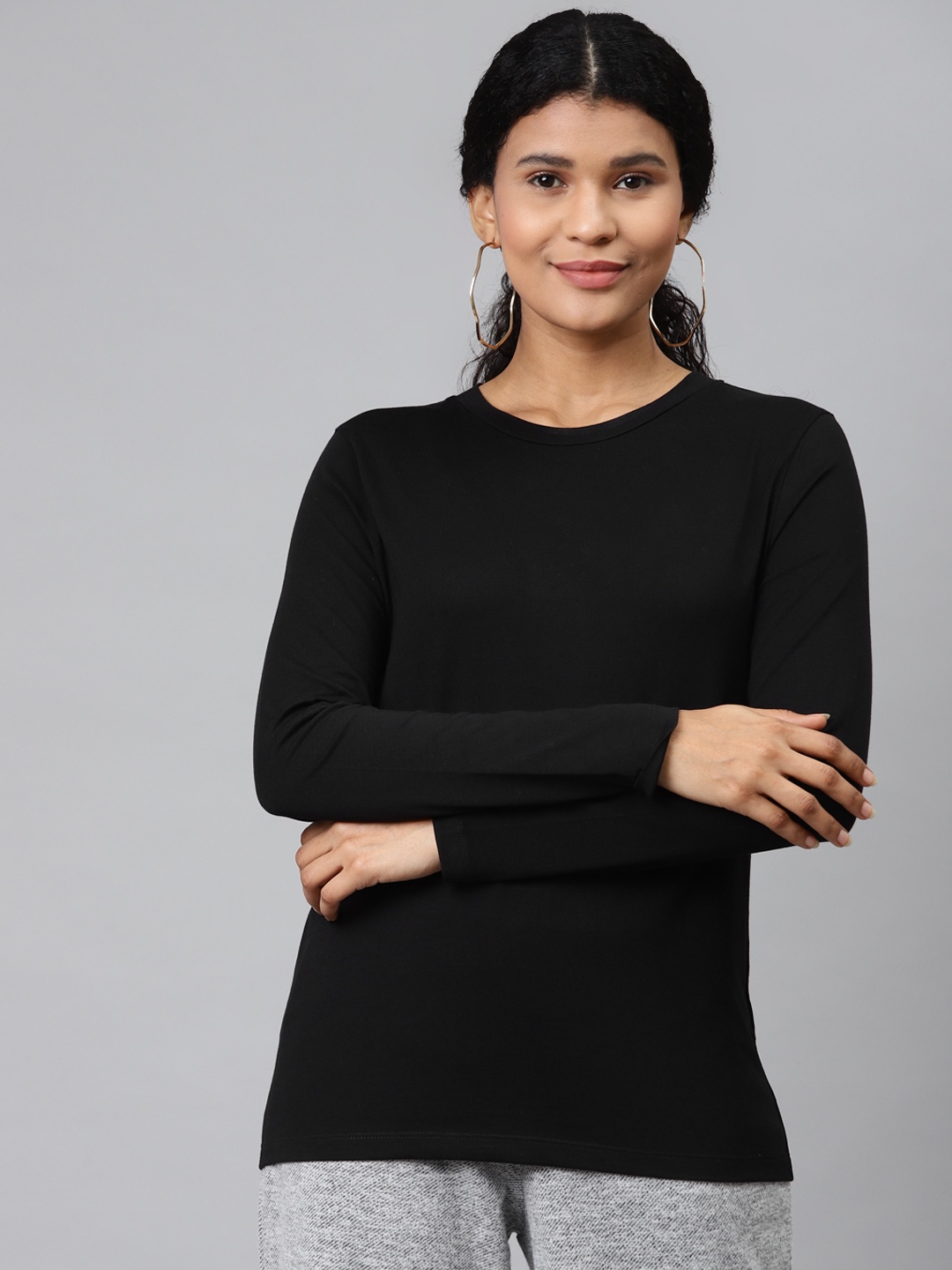 

Marks & Spencer Women Black Solid Cotton Round Neck T-shirt