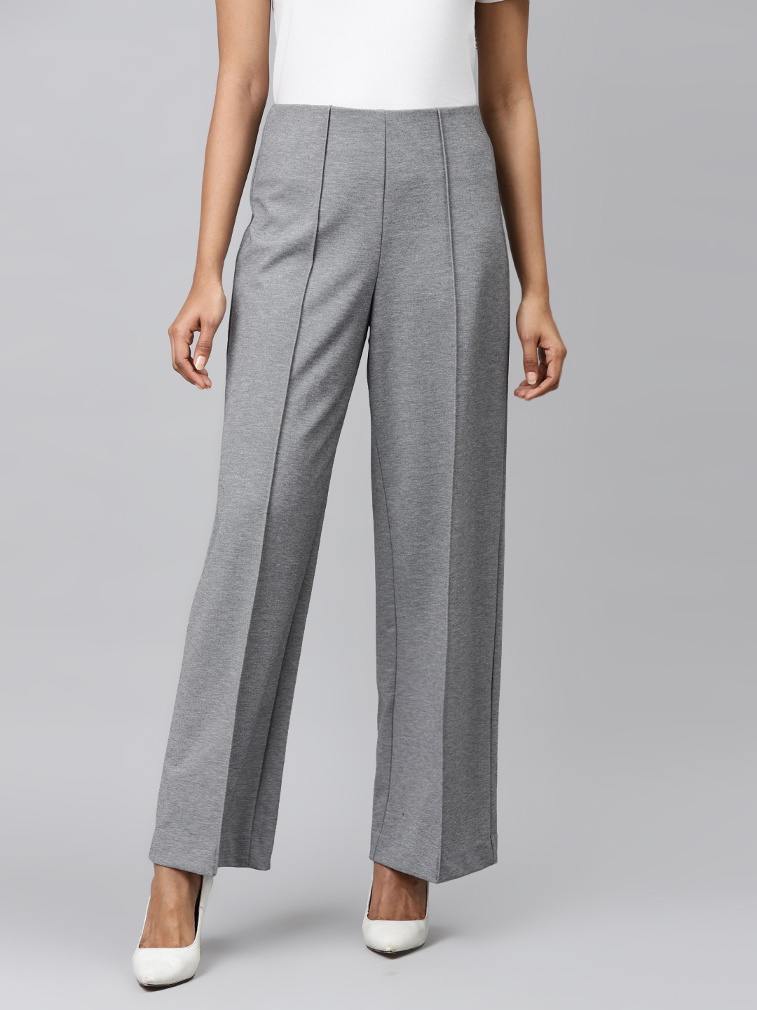 

Marks & Spencer Women Grey Self Design Trousers