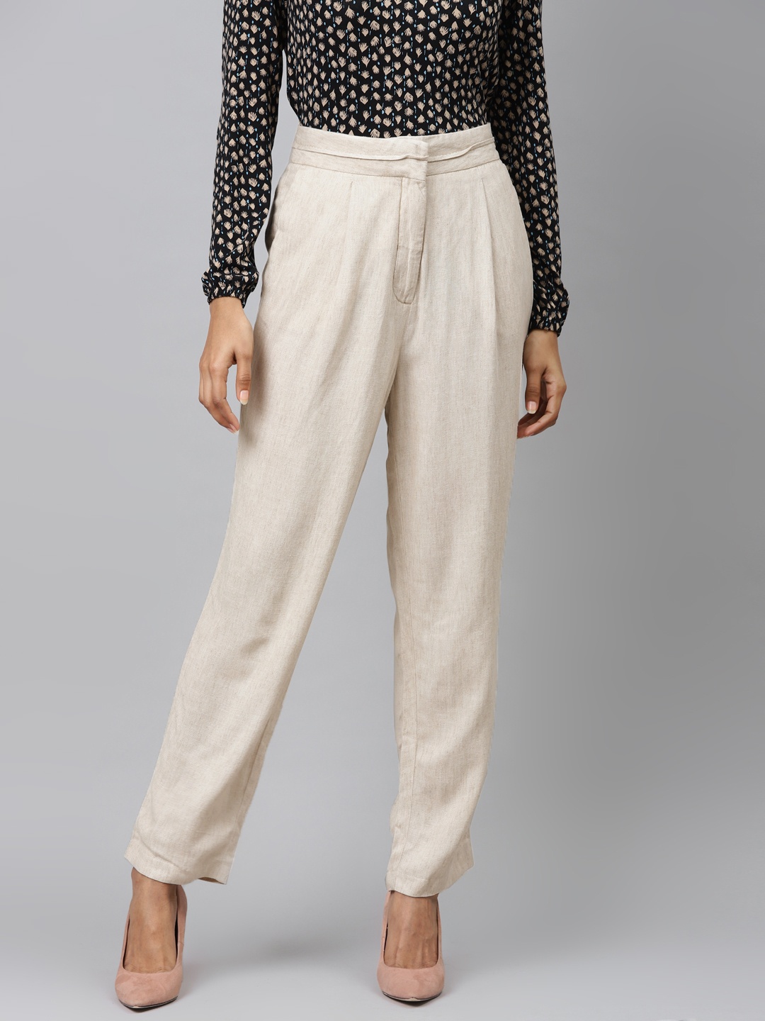 

Marks & Spencer Women Off-White Tapered Fit Trousers