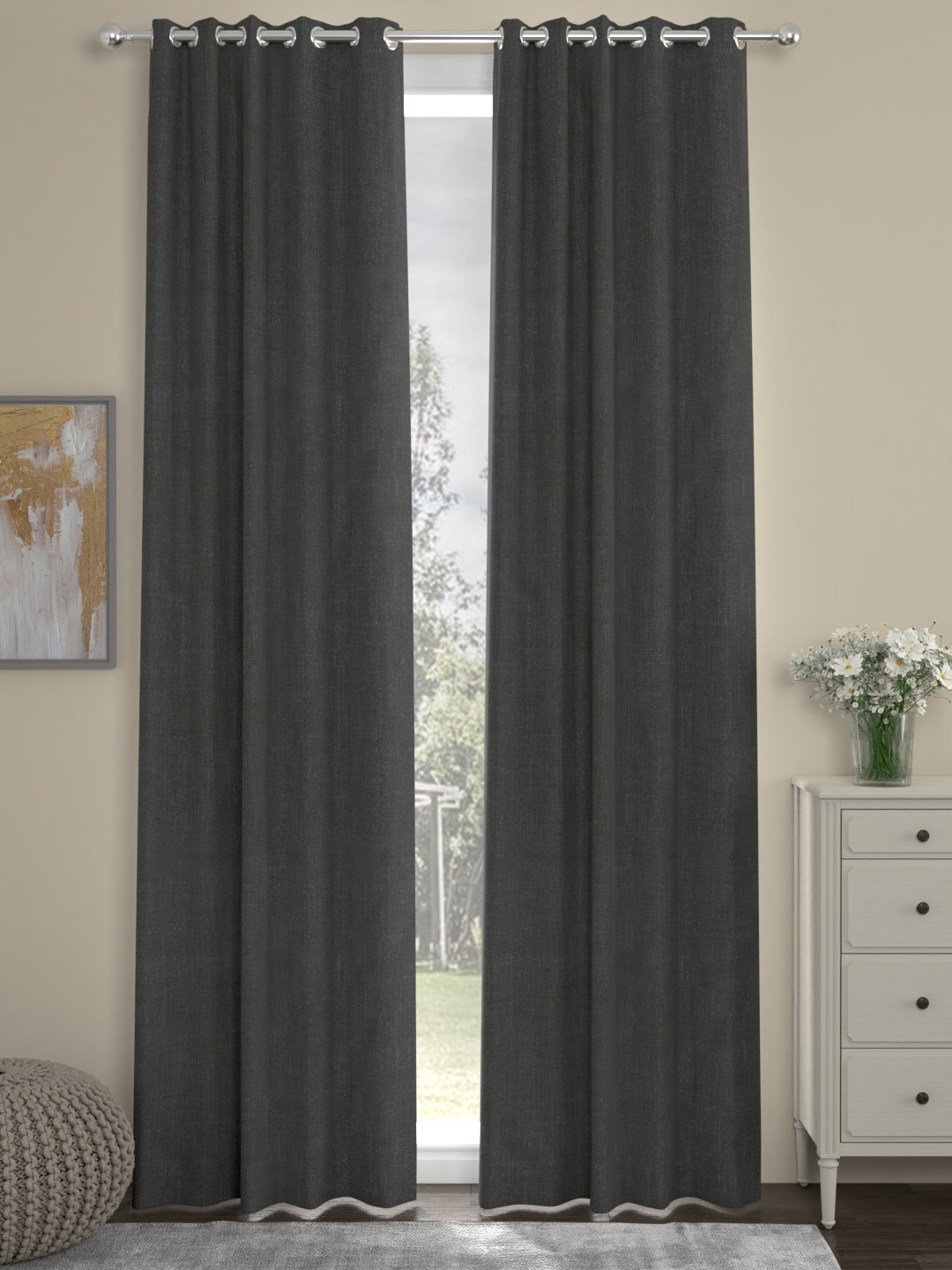 

ROSARA HOME Grey Self Design Single Door Curtain