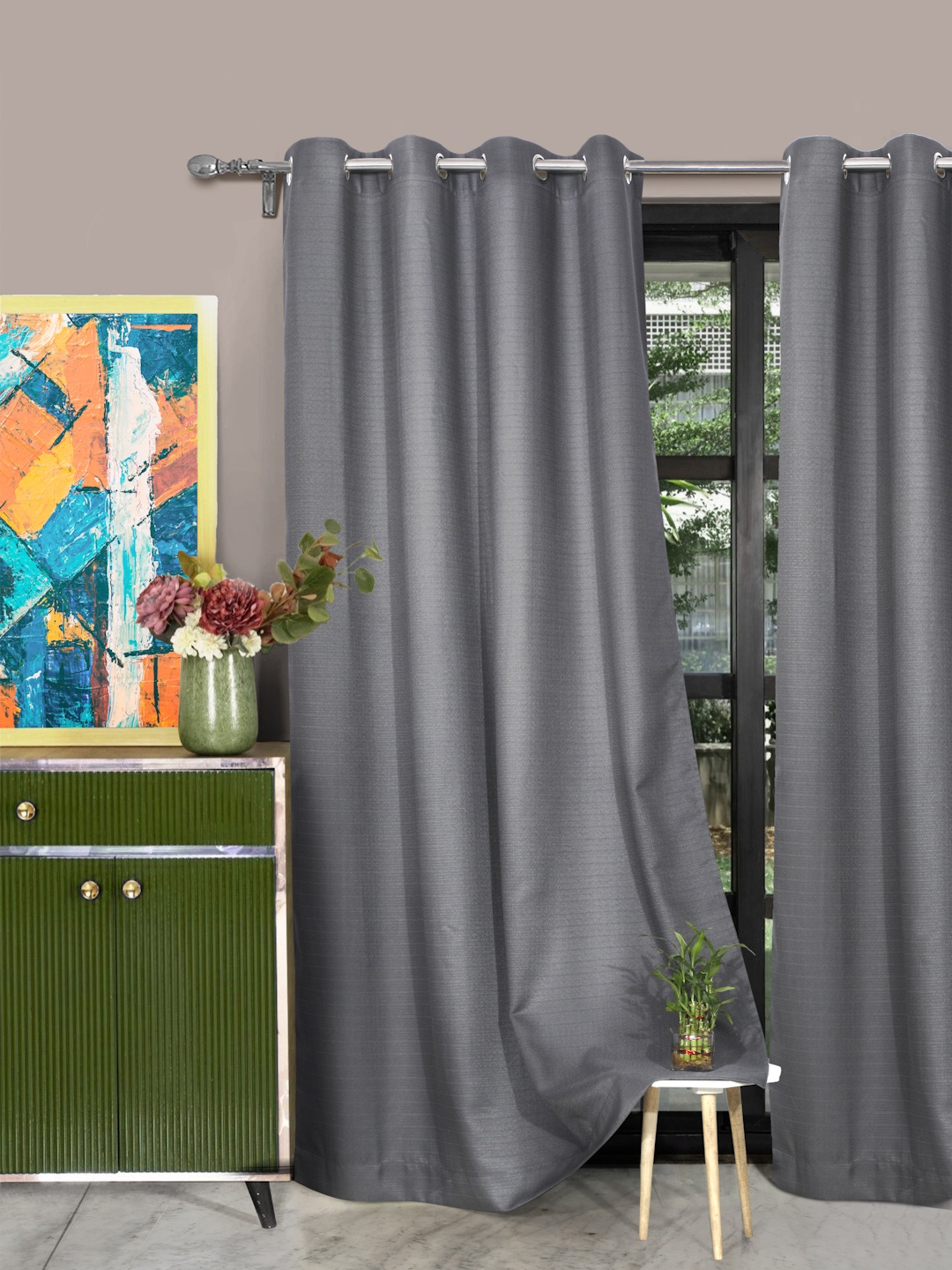 

ROSARA HOME Grey Set of 2 Solid Door Curtains