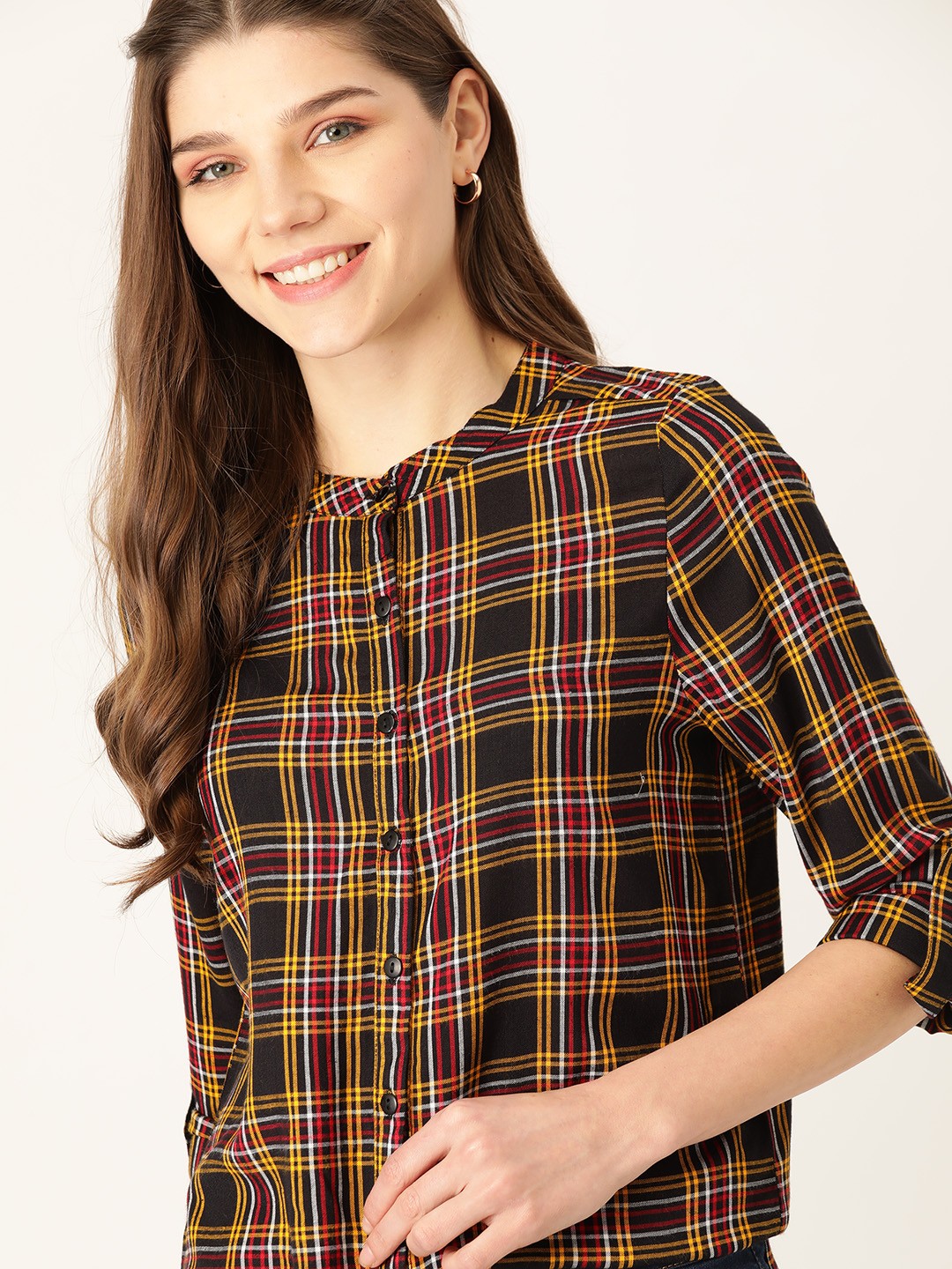 

DressBerry Women Black & Red Regular Fit Checked Casual Sustainable ECOVERO Shirt