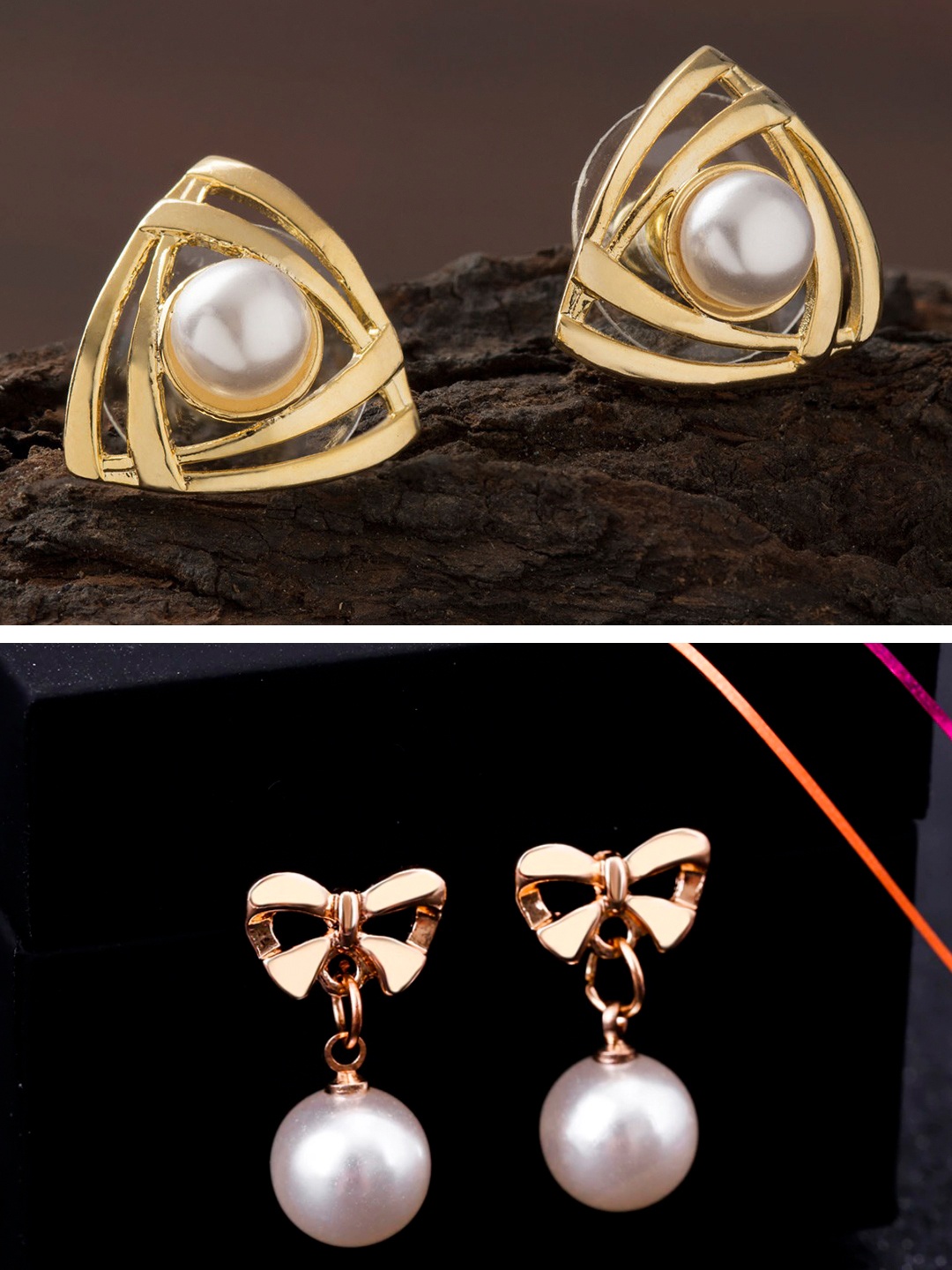 

OOMPH Set Of 2 Gold Tone White Pearl Studs