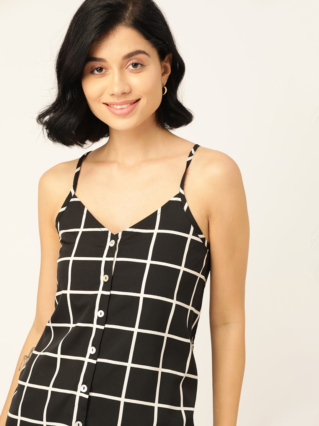 

Dressberry Black & White Checked Monochrome Regular Top