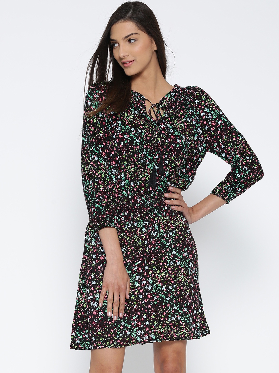 

Tokyo Talkies Black Printed Blouson Dress