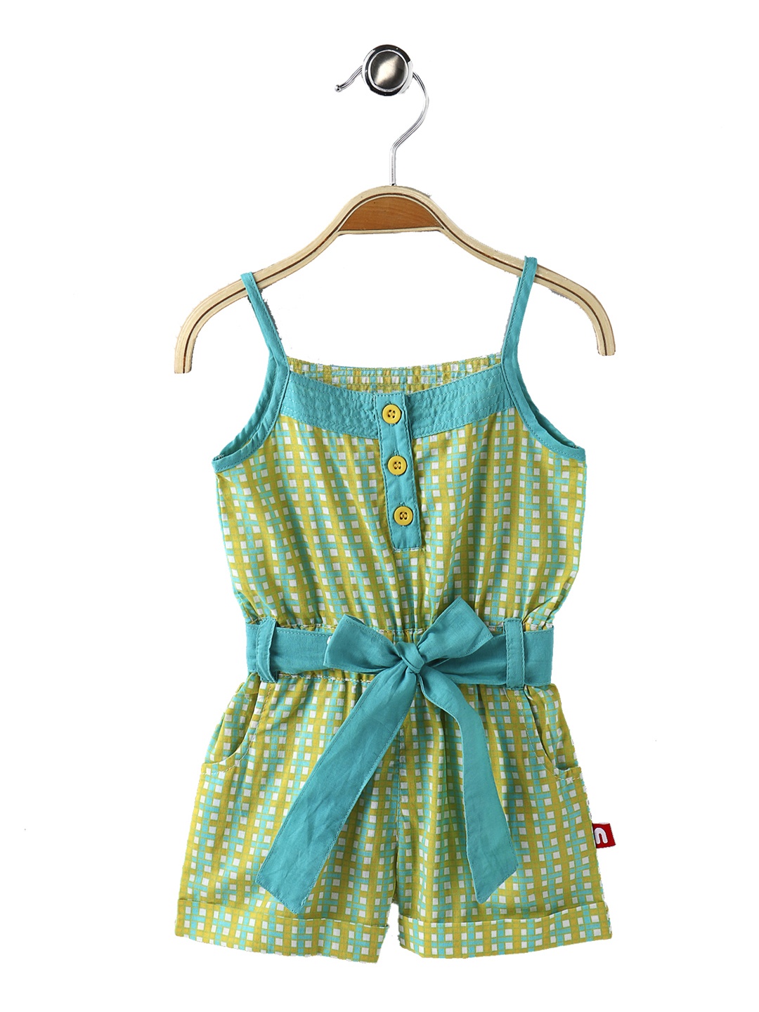 

Nino Bambino Girls Green & Blue Checked Organic Cotton Playsuit