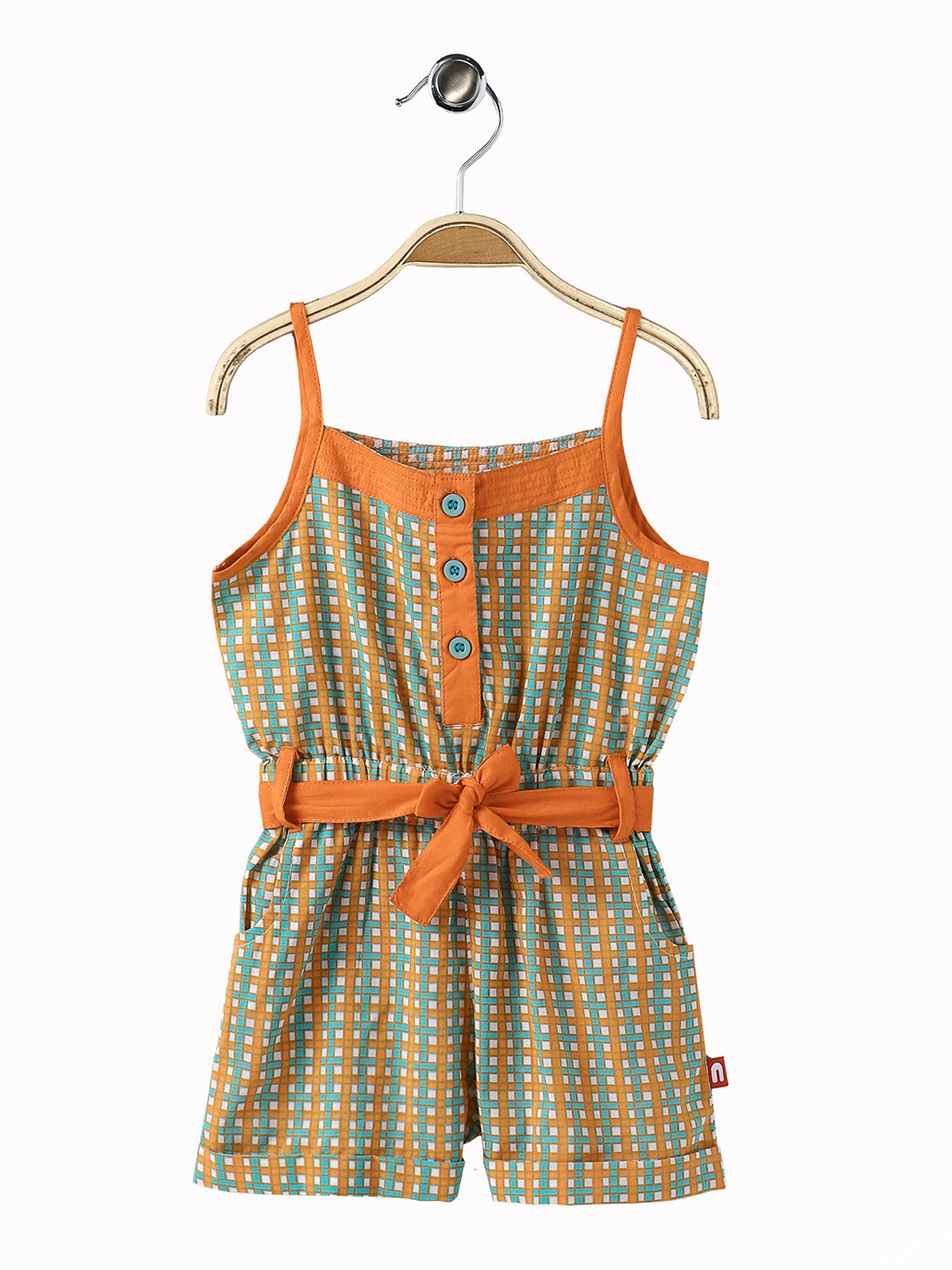 

Nino Bambino Girls Orange & Blue Checked Organic Cotton Playsuit