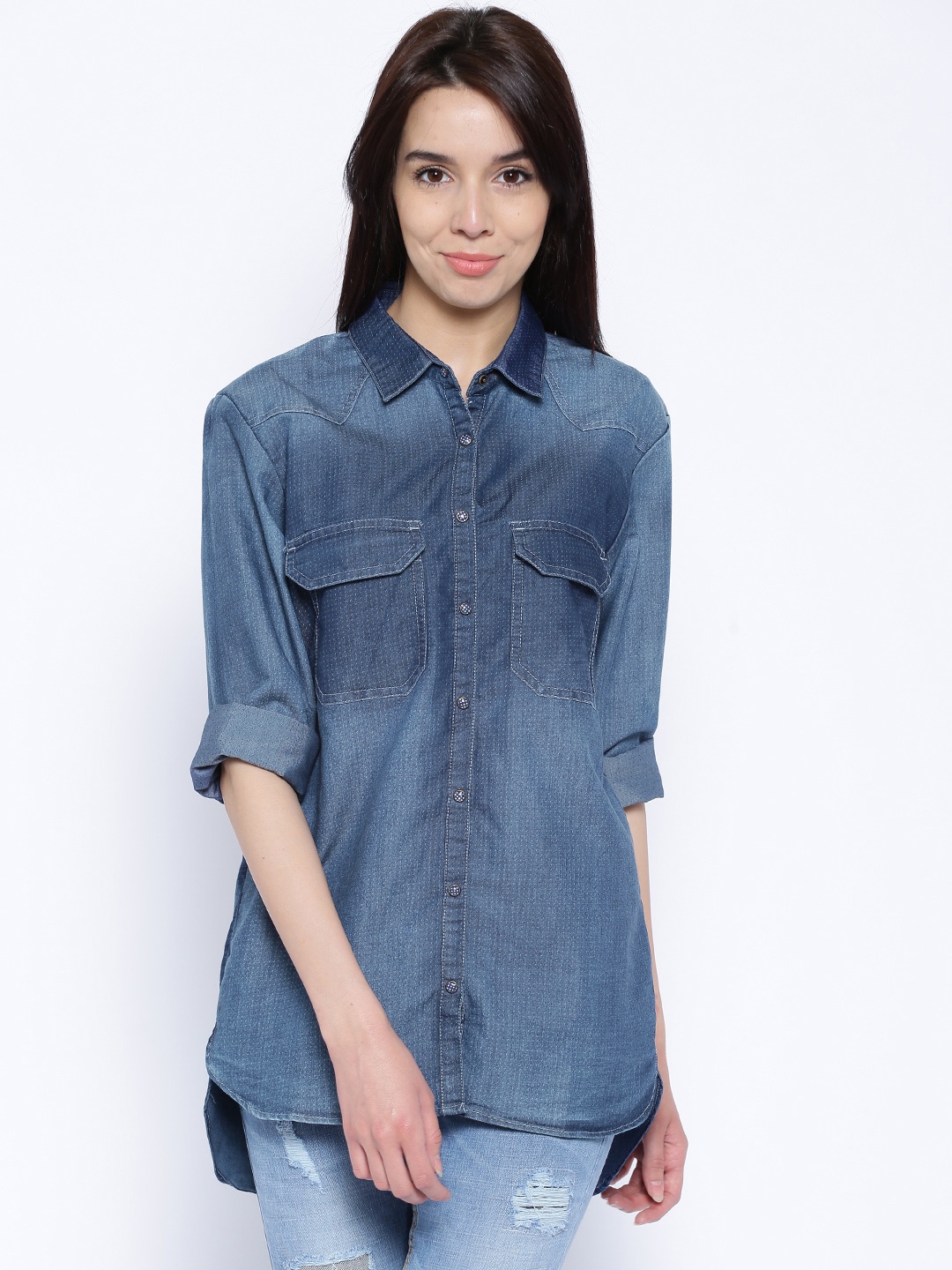 

Tokyo Talkies Blue Loose Fit Denim Shirt