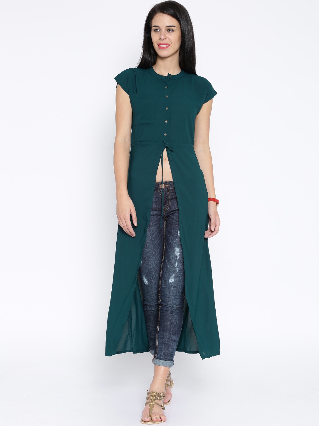 

Tokyo Talkies Dark Green Polyester Maxi Top