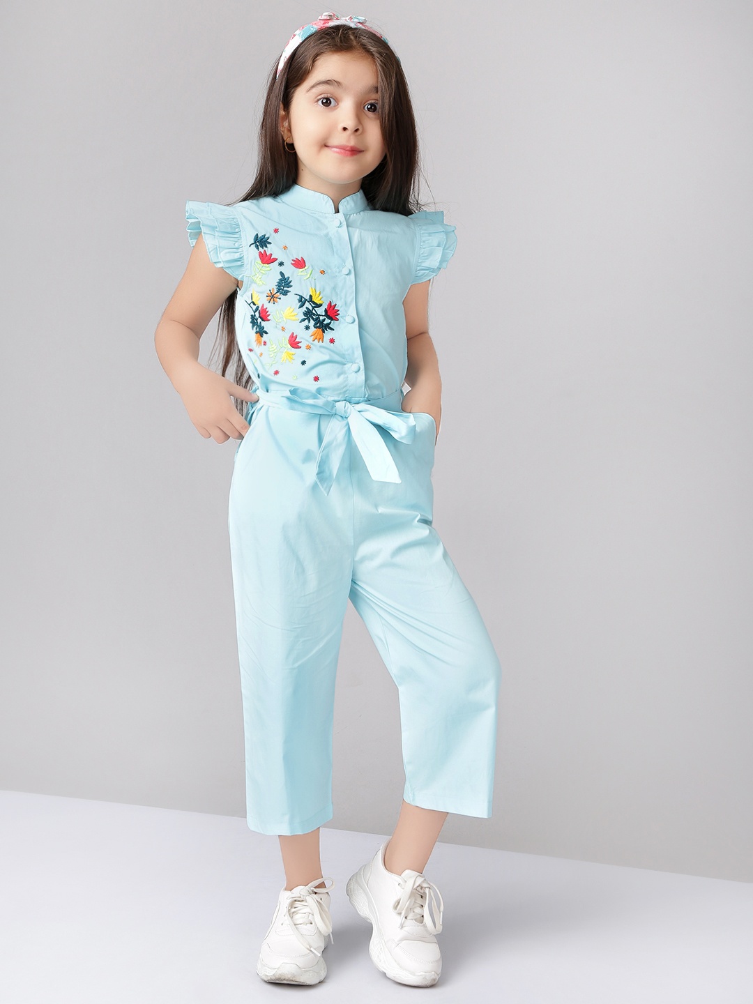 

Naughty Ninos Girls Turquoise Blue & Red Printed Basic Jumpsuit