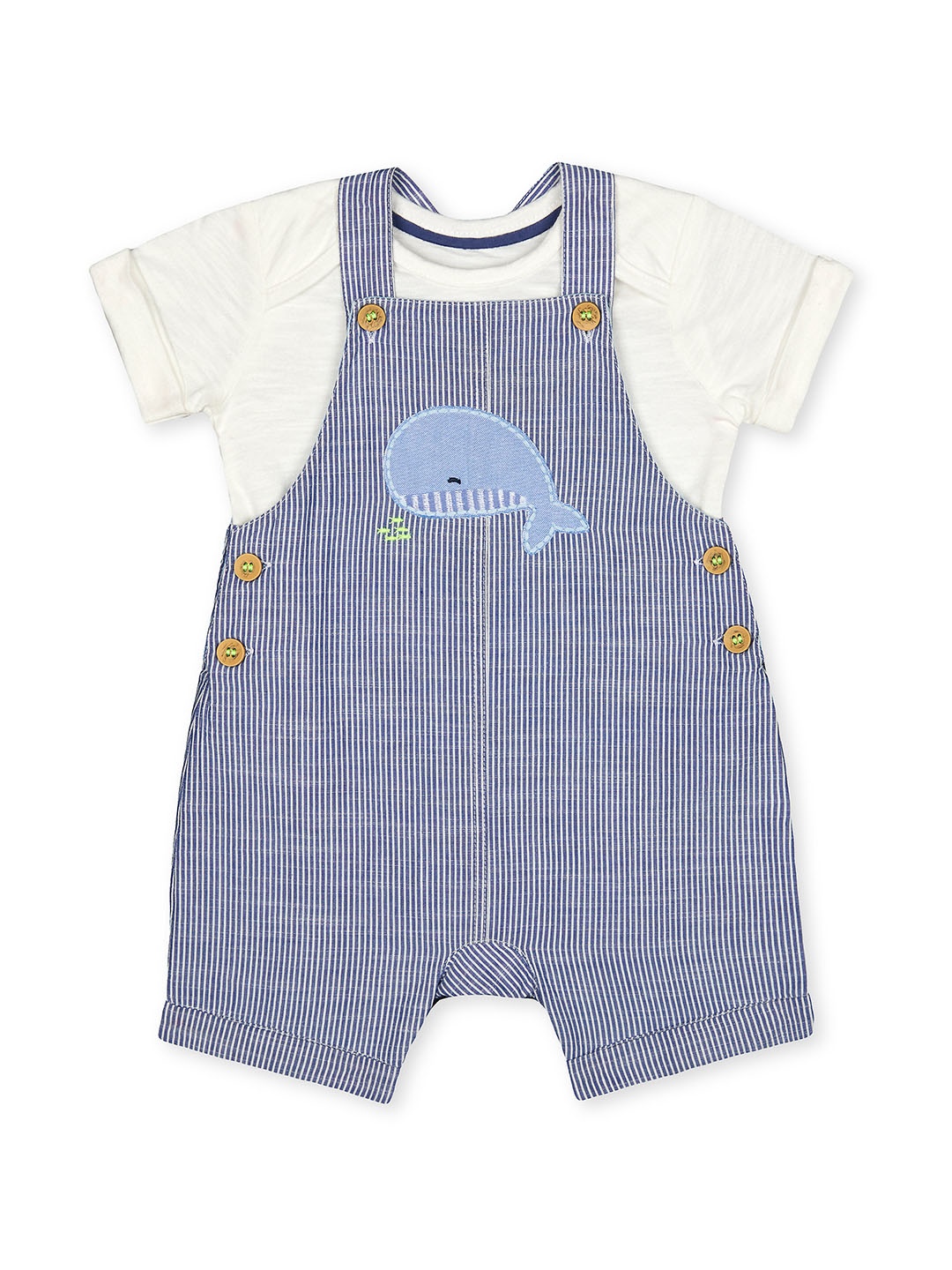 

mothercare Boys Blue & White Dungarees With Tshirt