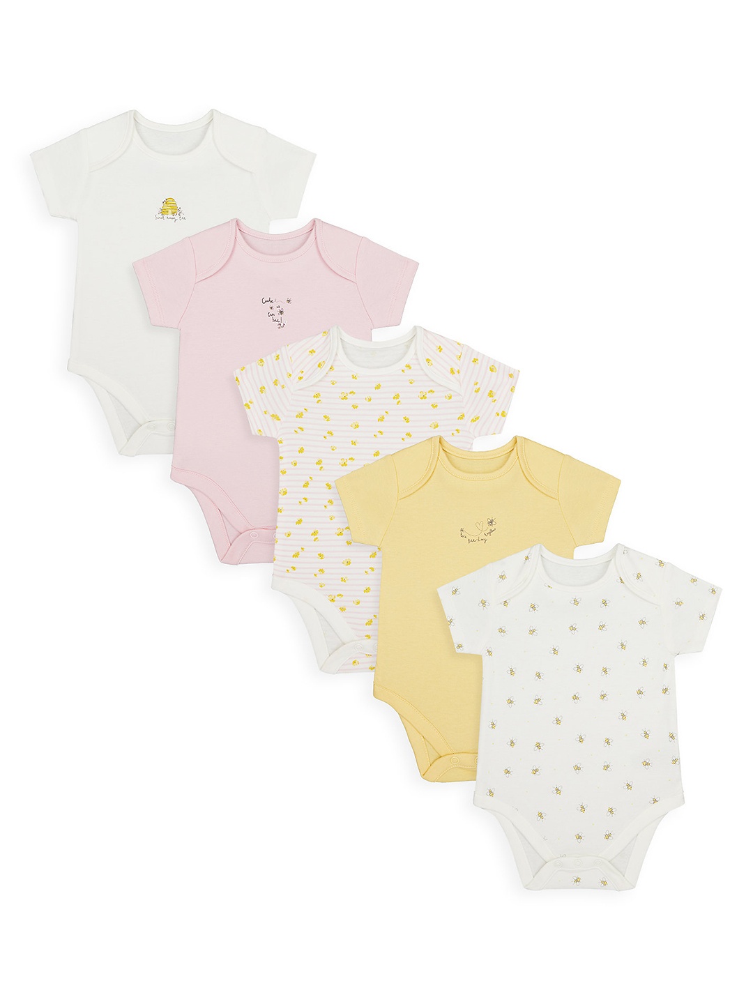 

mothercare Infant Girls Pack of 5 Multicoloured Pure Cotton Bodysuits, Multi