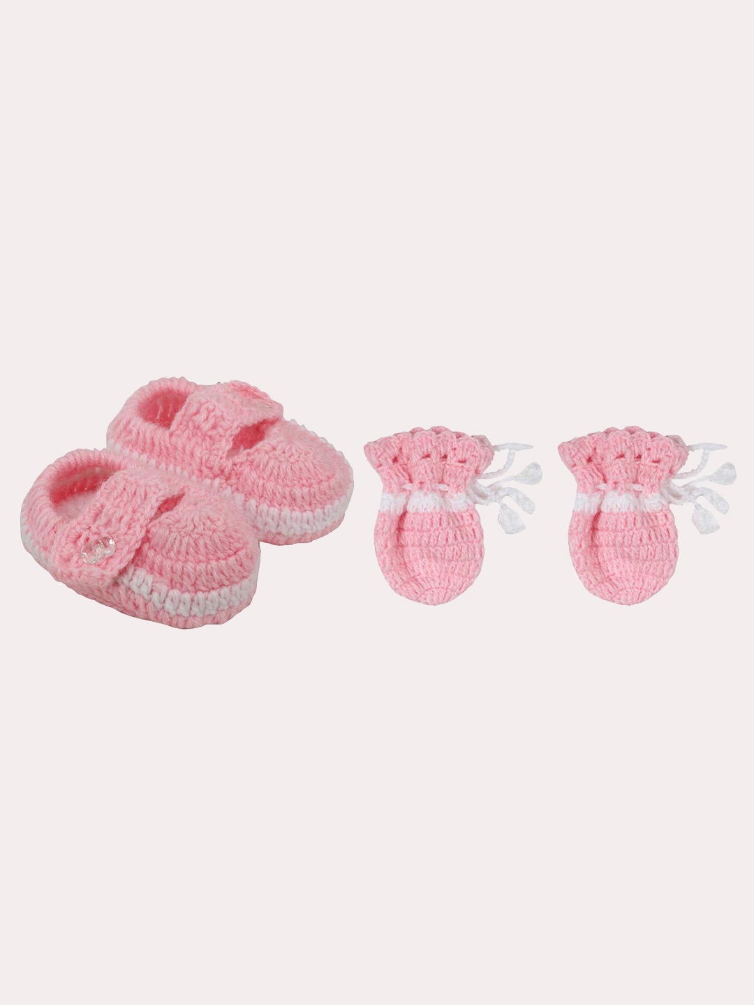 

Superminis Infant Kids Pink & White Woolen Knitted Booties