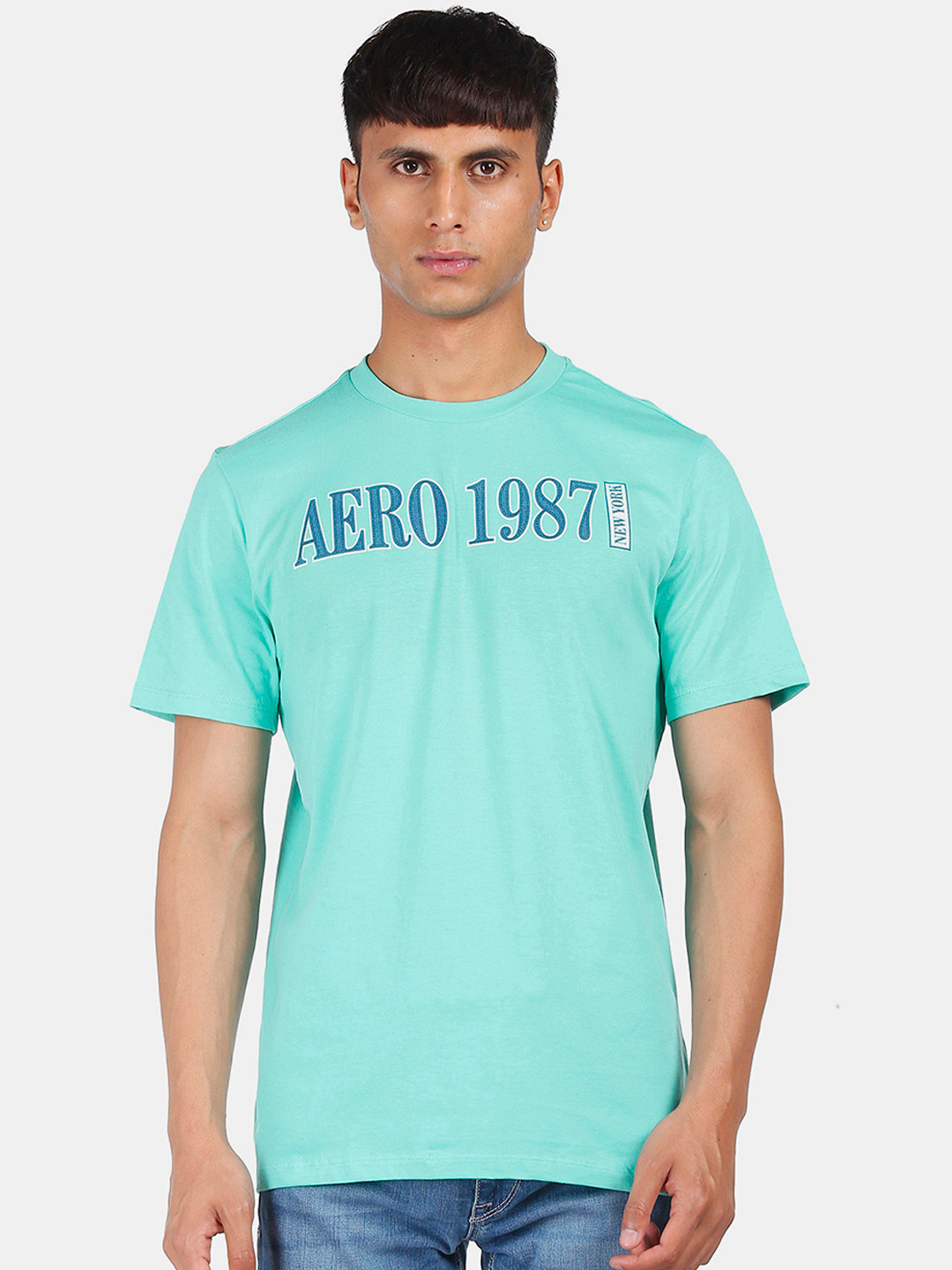 

Aeropostale Men Blue Printed Round Neck T-shirt