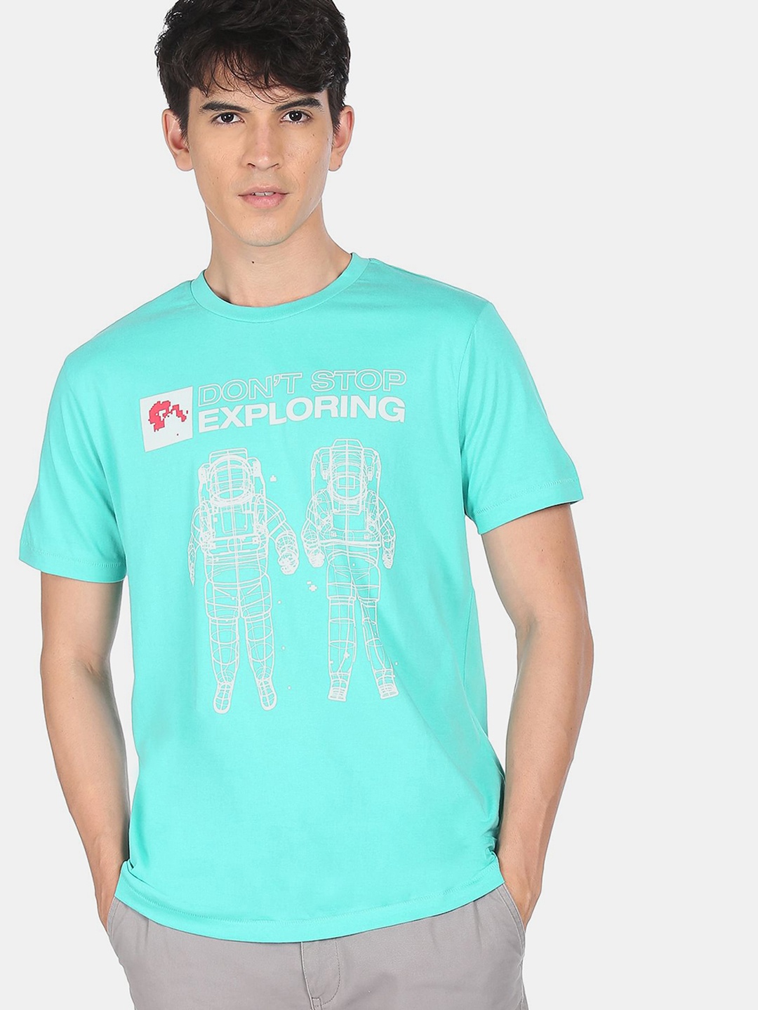 

Aeropostale Men Blue Printed Round Neck T-shirt