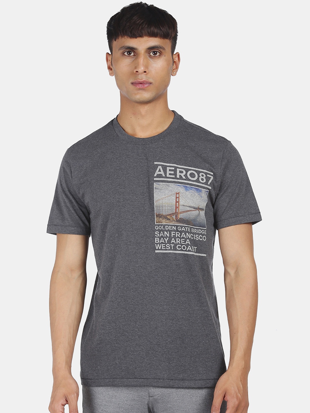 

Aeropostale Men Grey Printed Round Neck T-shirt