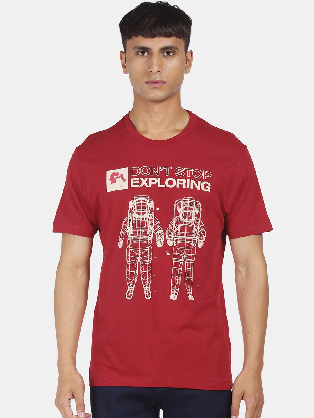 

Aeropostale Men Red Printed Round Neck Pure Cotton T-shirt