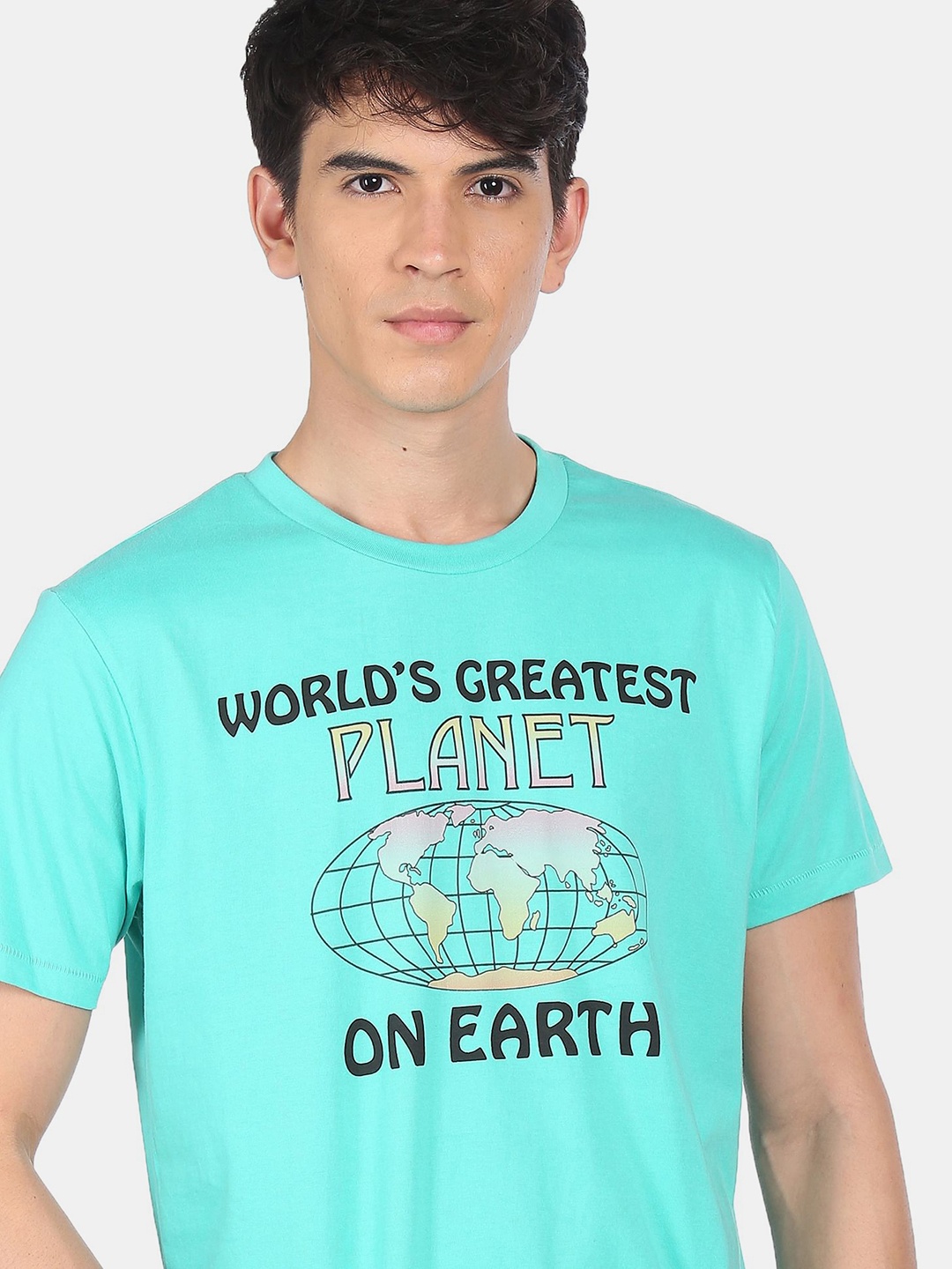 

Aeropostale Men Turquoise Blue Printed Round Neck T-shirt