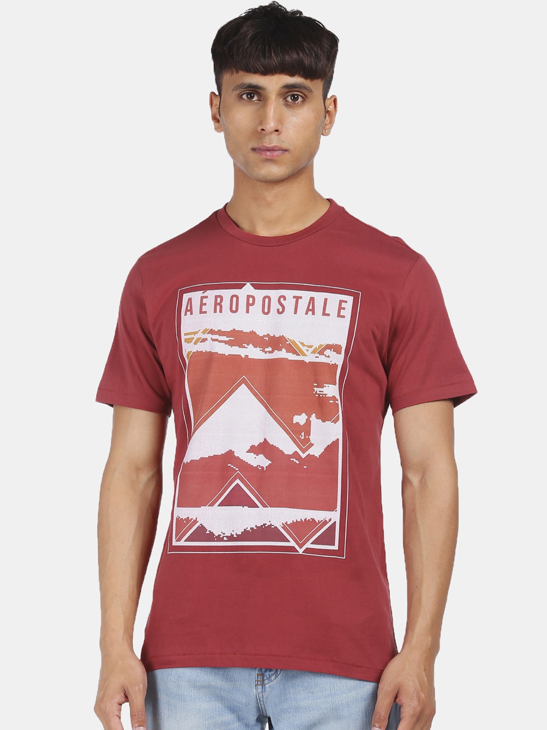 

Aeropostale Men Red Printed Round Neck Cotton Pure Cotton T-shirt