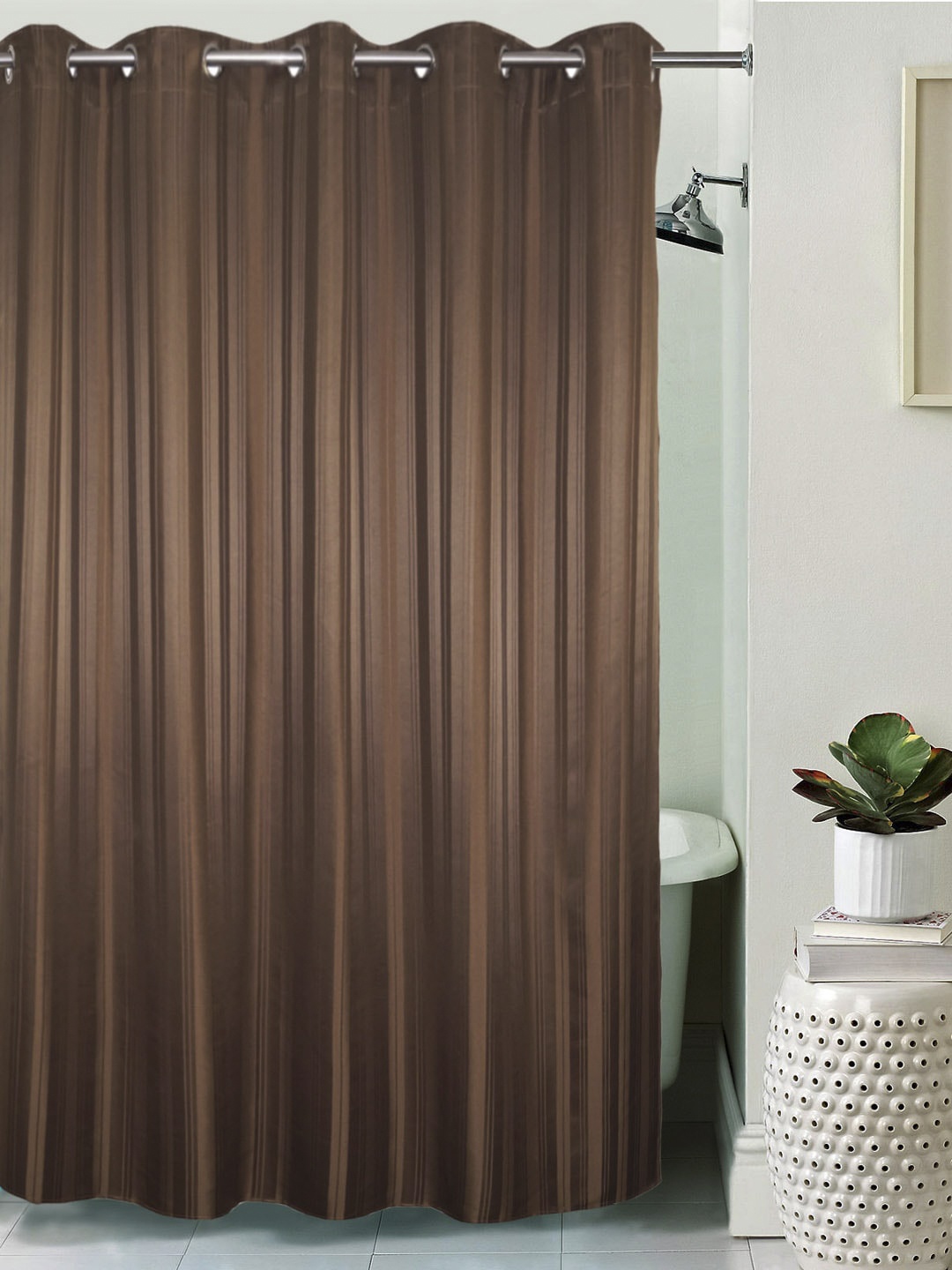 

Lushomes Brown Striped Uni-Dyed Designer Shower Curtain