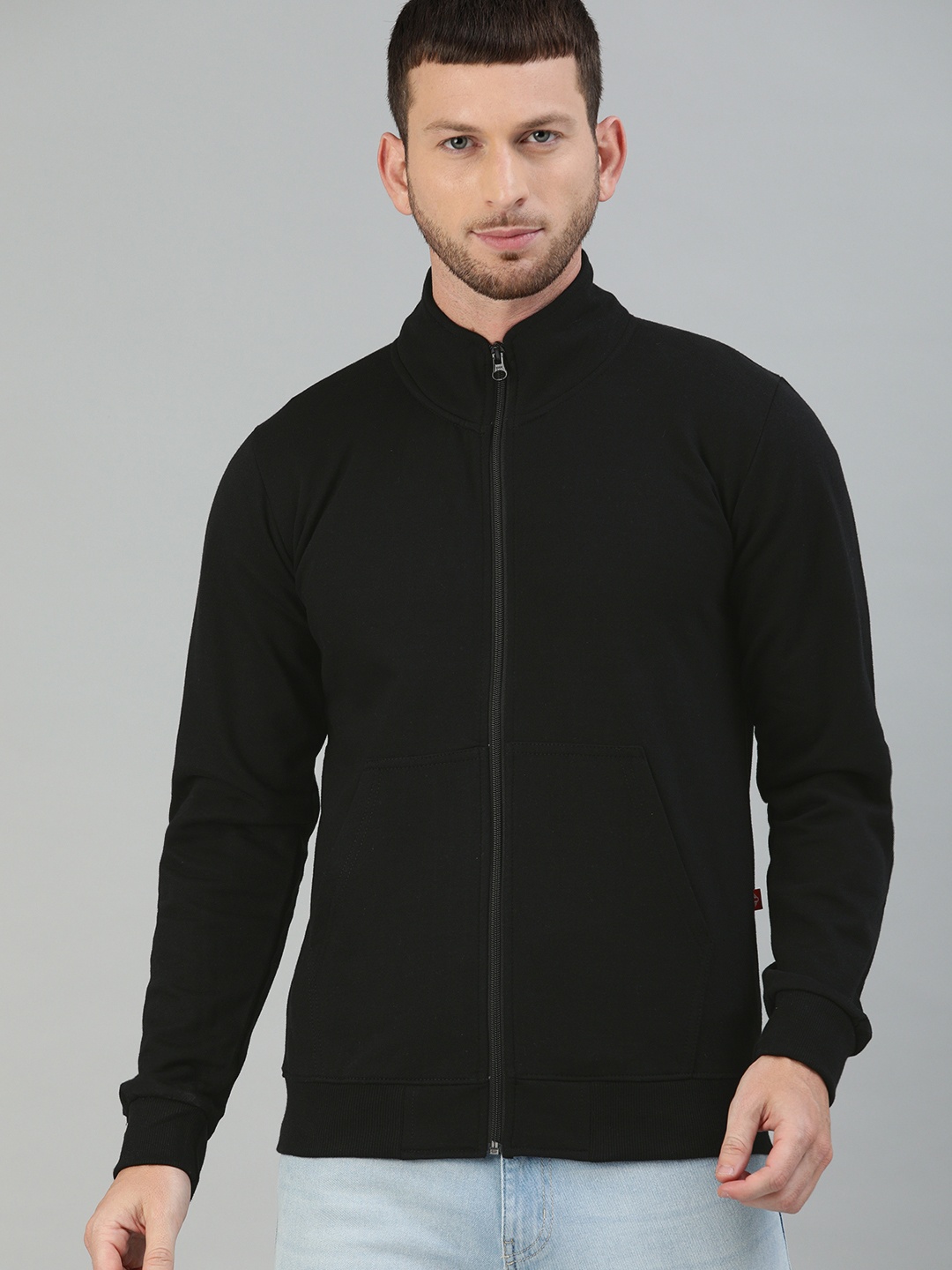 

UNSULLY Men Black Solid Lightweight Bomber Jacket