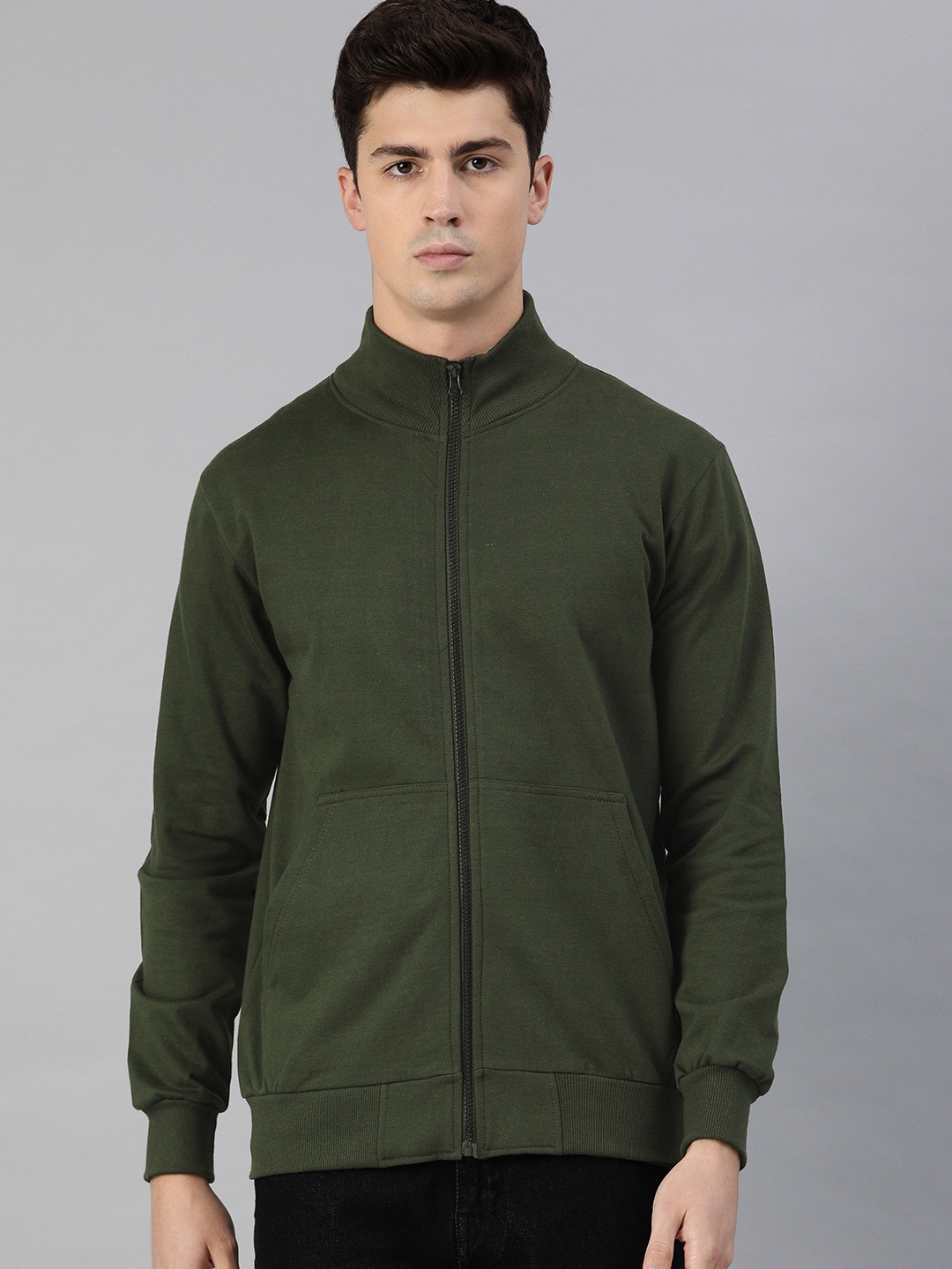 

UNSULLY Men Olive Green Solid Bomber
