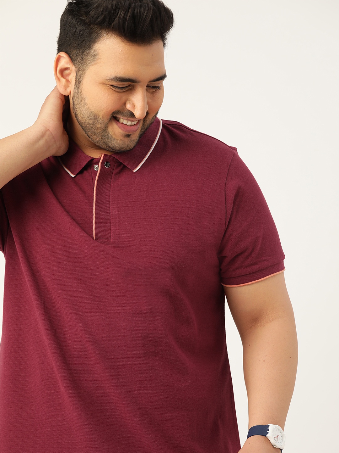 

Sztori Men Plus Size Maroon Solid Pure Cotton Polo Collar T-shirt