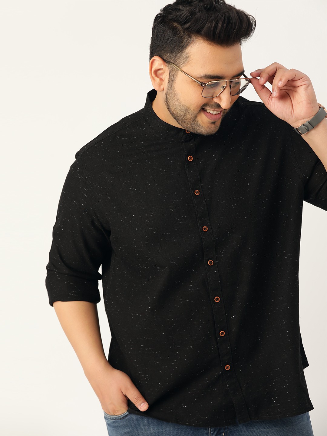 

Sztori Men Plus Size Black Regular Fit Solid Casual Shirt