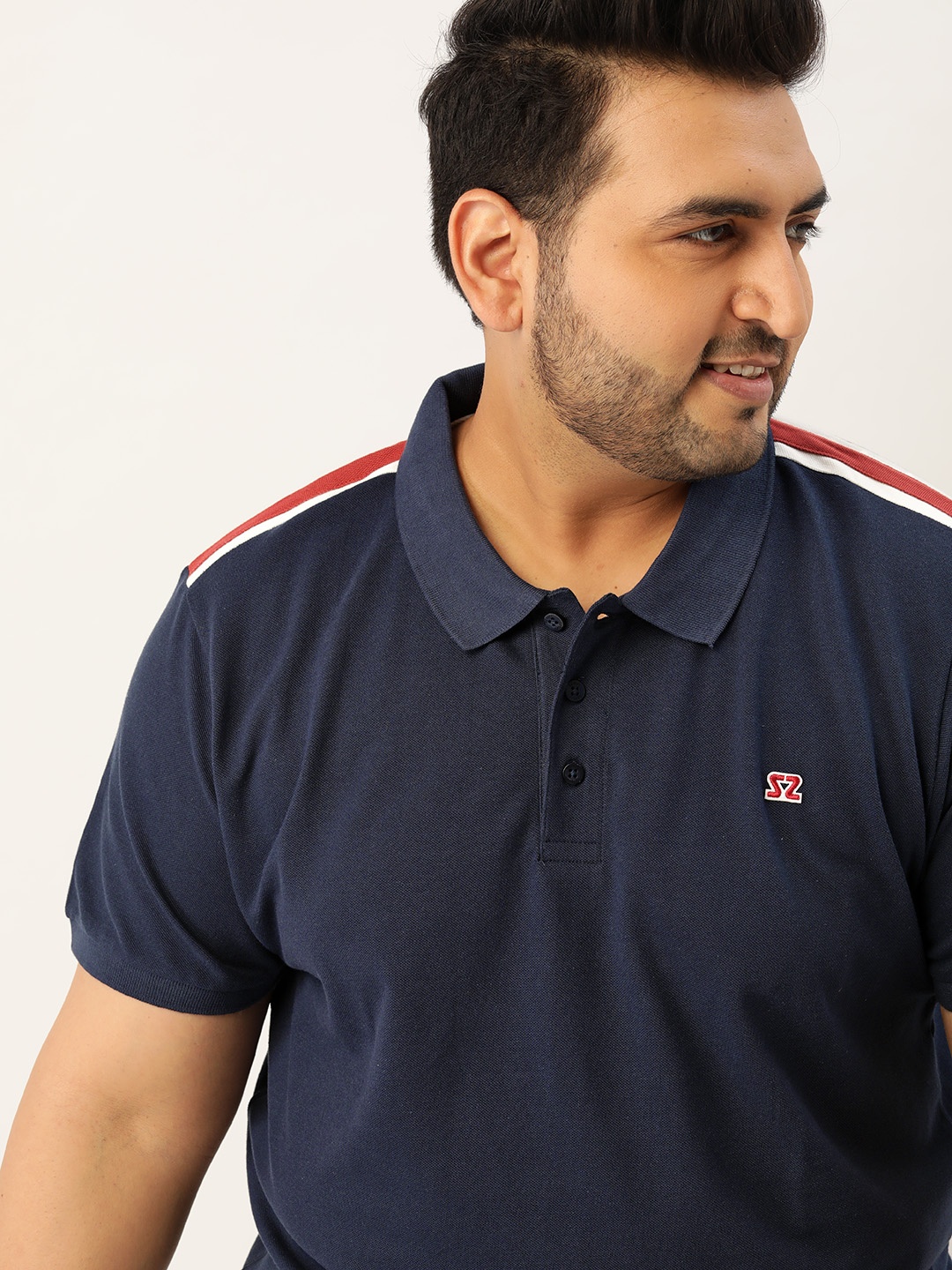 

Sztori Men Plus Size Navy Blue Solid Polo Collar T-shirt