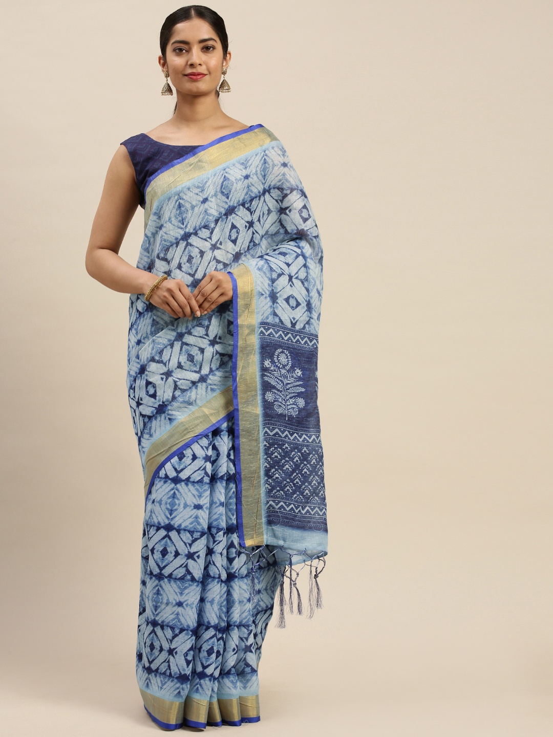 

Saree mall Blue Printed Bandhani Saree