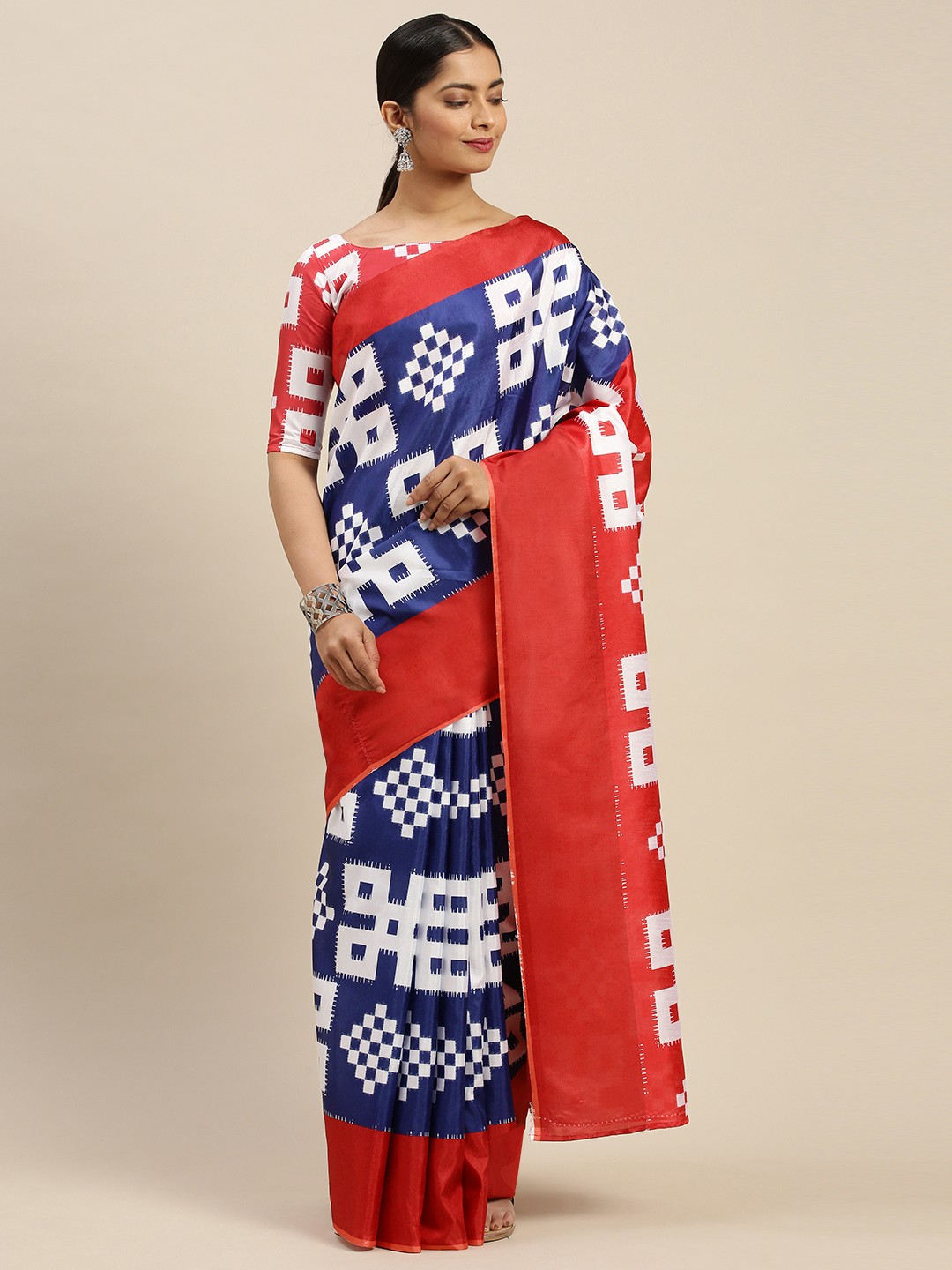 

Saree mall Blue & White Printed Block Print Saree