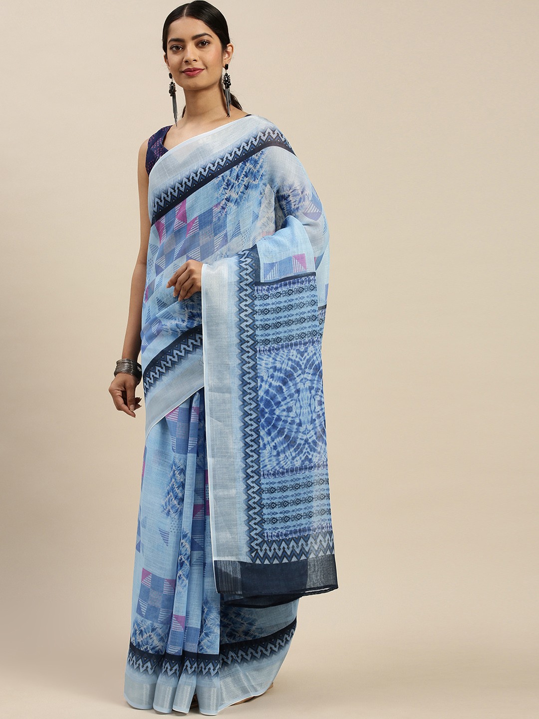 

Saree mall Blue Geometric Print Saree