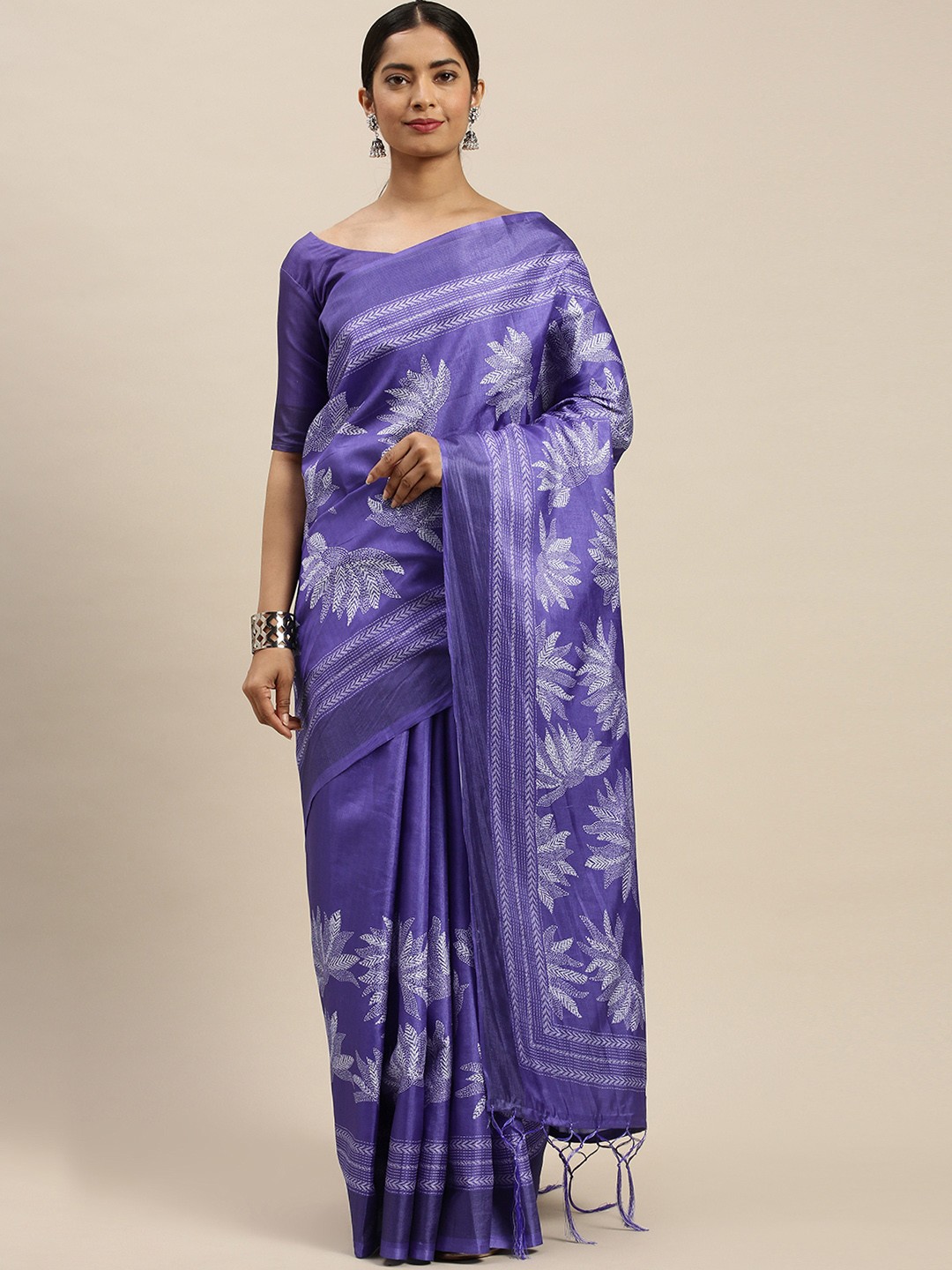 

Saree mall Purple & White Printed Bagh Saree