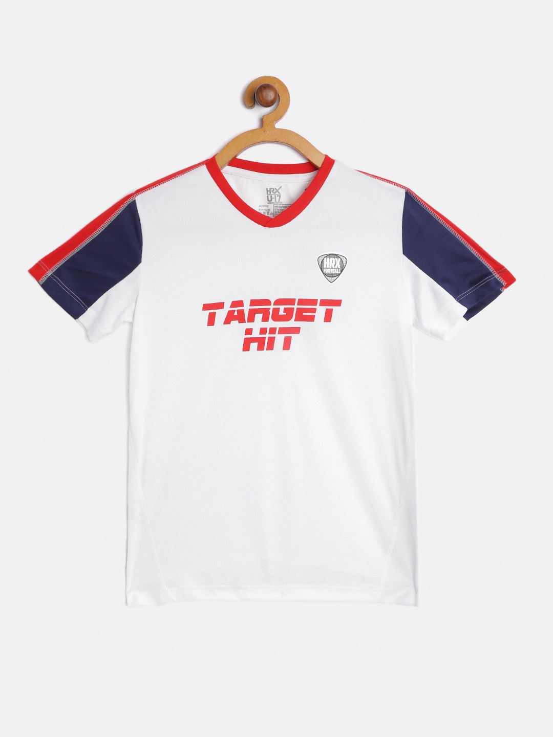 

HRX by Hrithik Roshan U-17 Boys Optic White Colourblock Rapid-Dry Football Tshirt